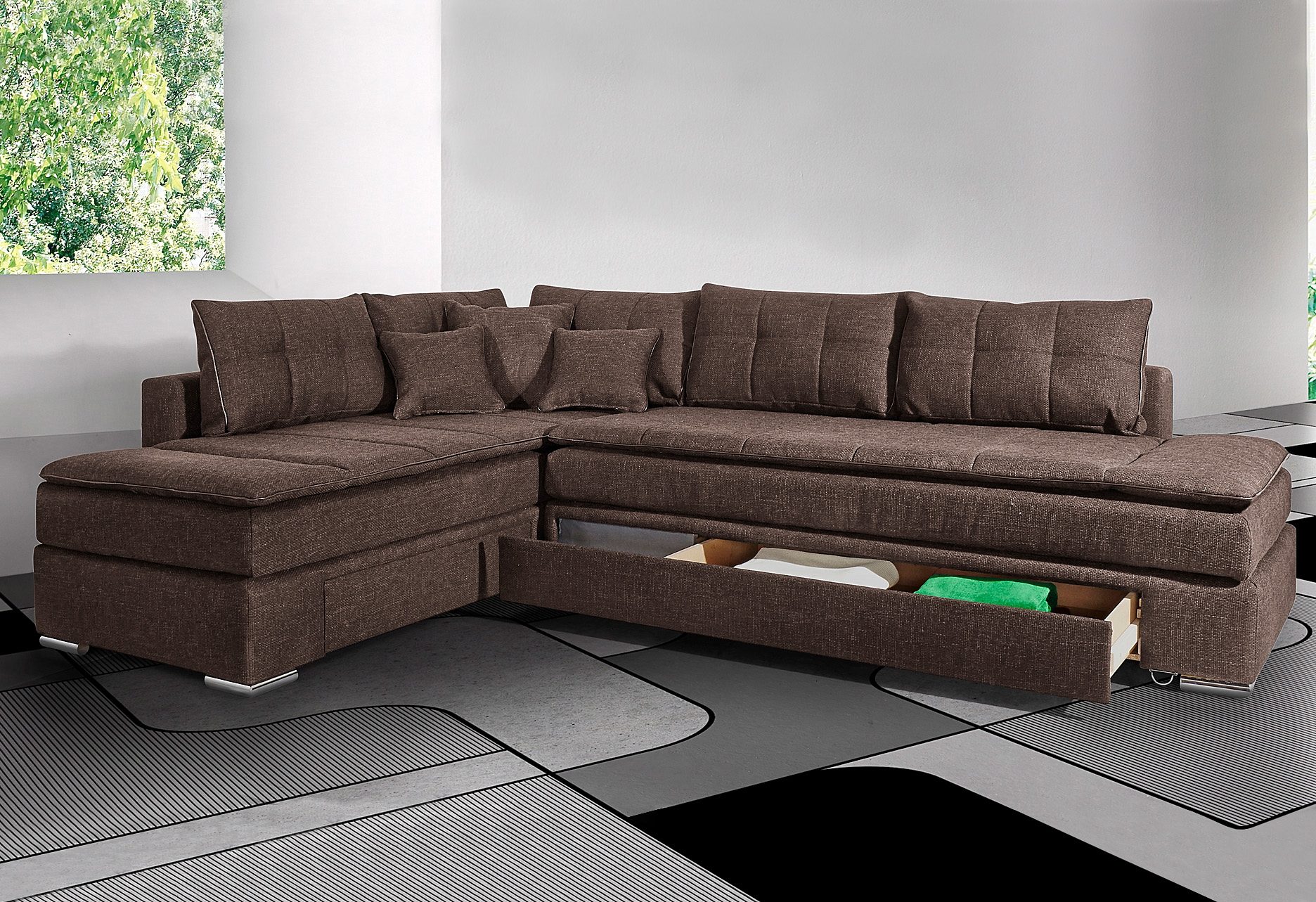 INOSIGN Hoekbank Boxspringbed Night & Day L-vorm met permanente slaapfunctie zonder armleuningen bruin, hoekbanken, Breedte ligoppervlak: 164 cm,