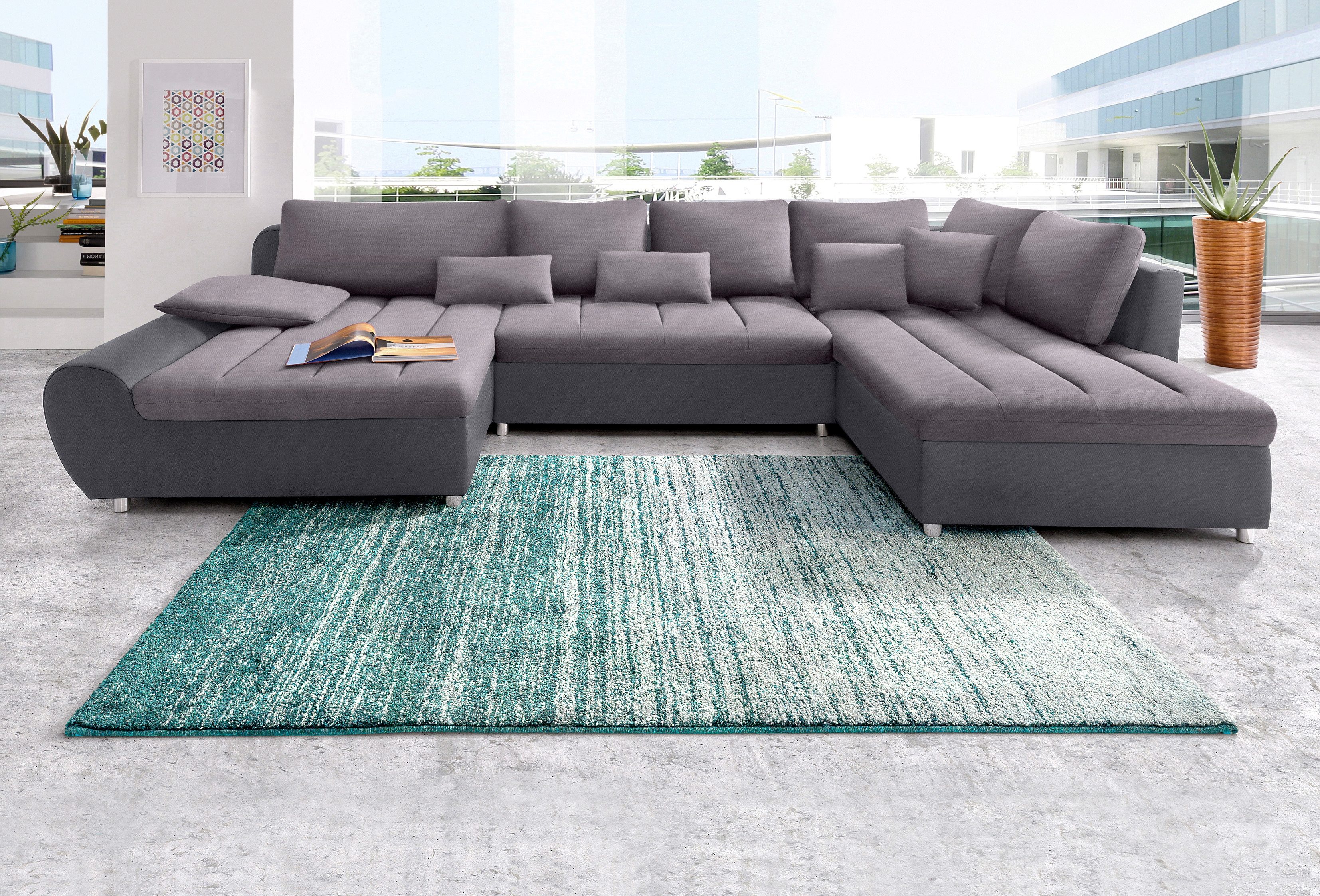 sit&more Zithoek Bandos U-vorm in 2 verschillende maten, naar keuze met slaapfunctie + bedkist grijs, zithoeken, Platweefsel, Récamier links