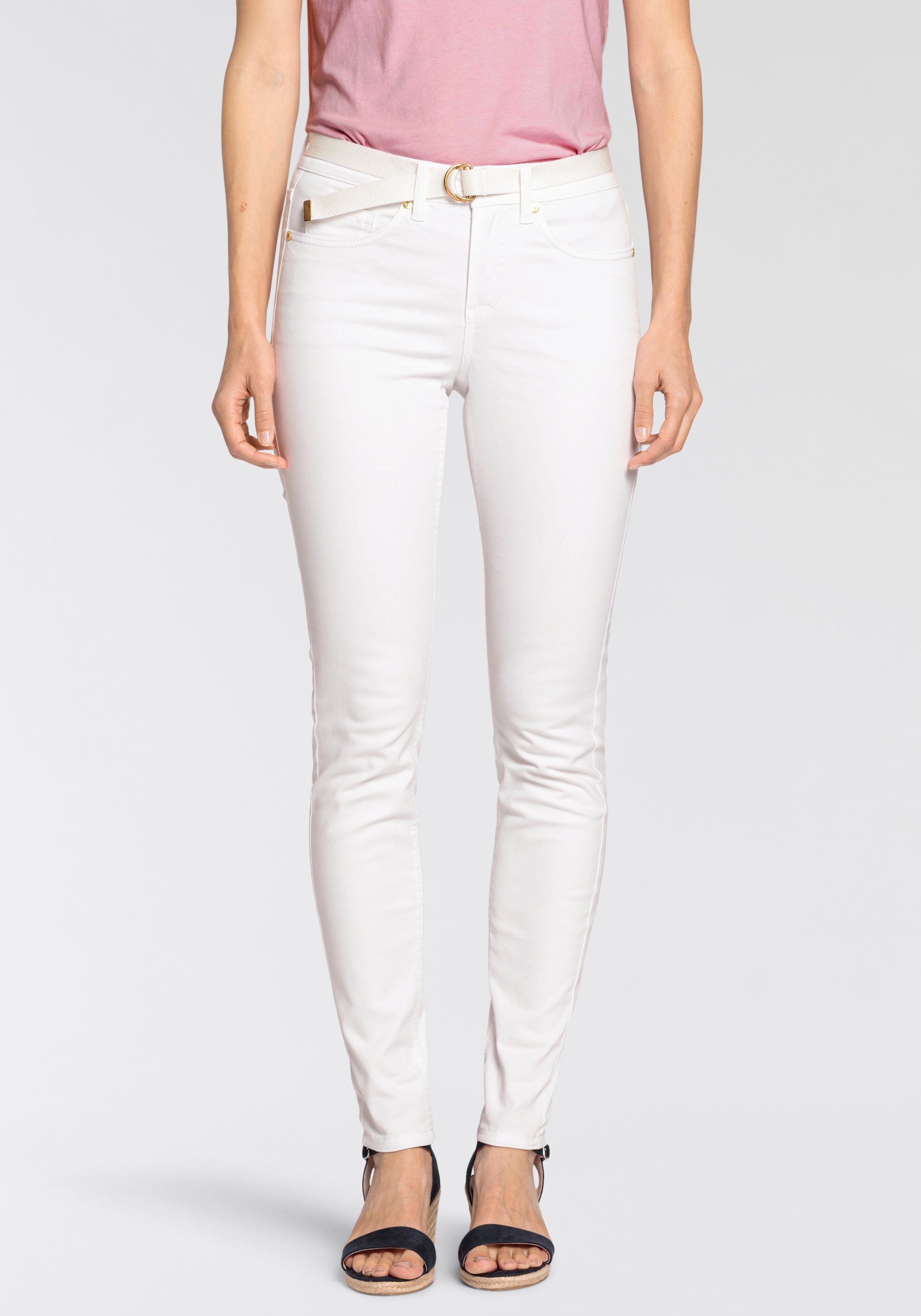 DELMAO Skinny jeans smalle pasvorm, smalle broekpasvorm, normale taille, enkel-lang (set, Met riem)