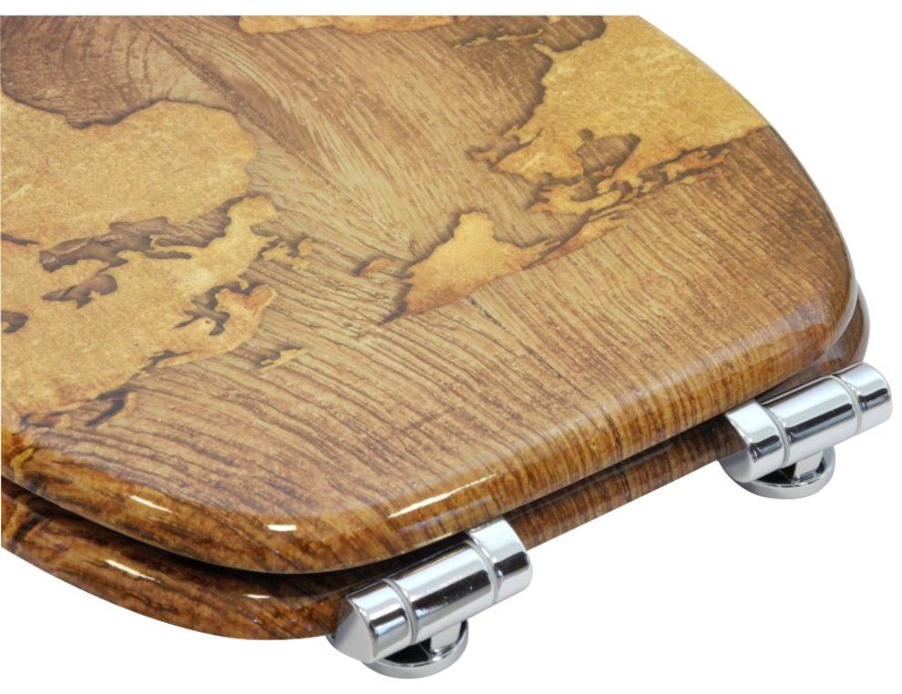 Sanilo Set badkameraccessoires World Map bestaand uit toiletzitting, badmat en wastafelplug (complete set, 3-delig)