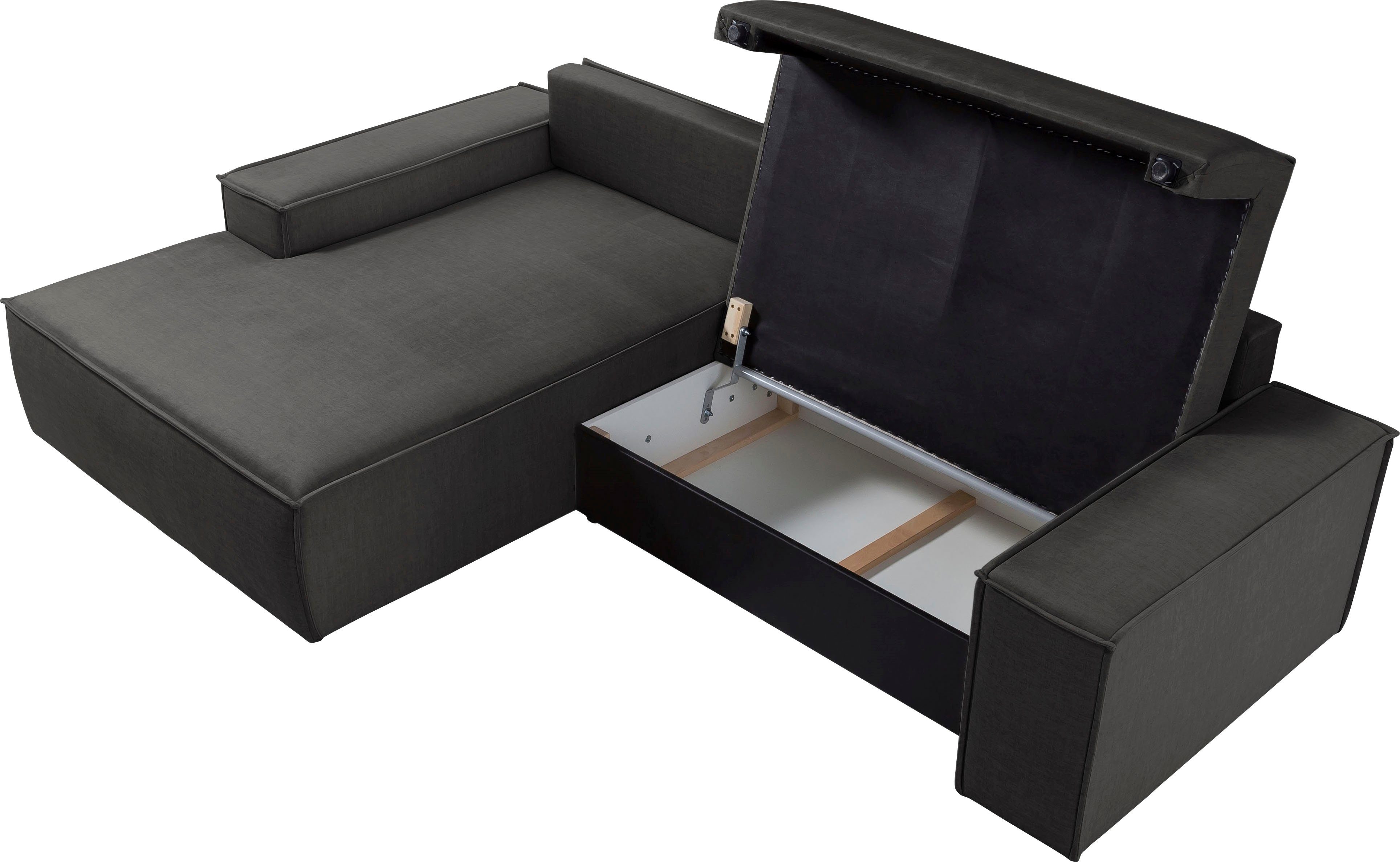 Home affaire Hoekbank SHERWOOD bedbank 267 cm, L-model, Slaapfunctie met bedlade (210x136 cm), cord, vintage, fluweel