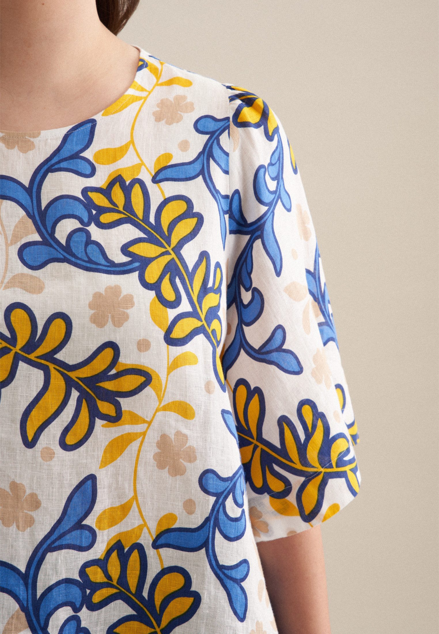 seidensticker Shirtblouse Zwarte roos Korte mouwen ronde hals print