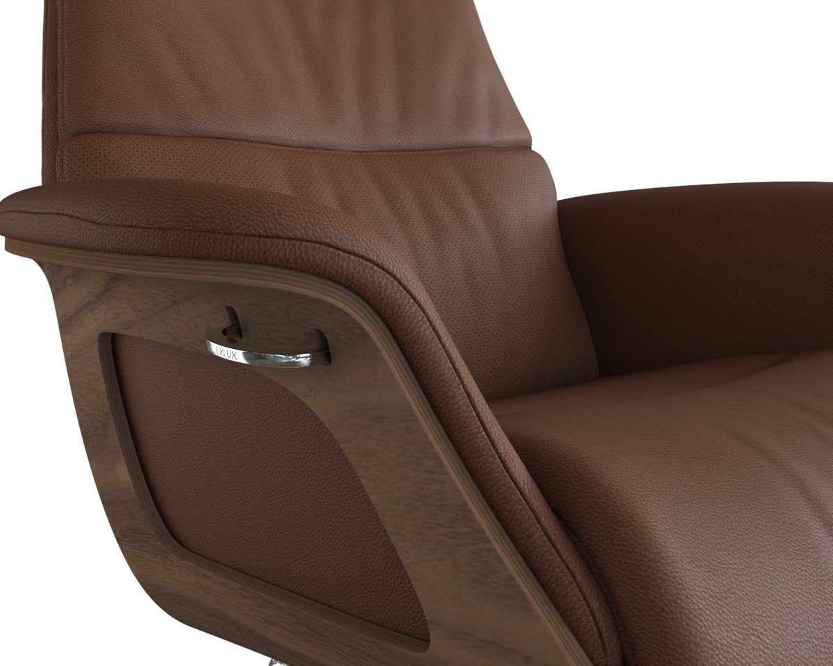 FLEXLUX Relaxfauteuil Clement relaxstoel, gestoffeerde stoel, ligstoel, TV-stoel, Rug- & hoofdverstelling, draaibaar, armleuning walnoot, voet aluminium