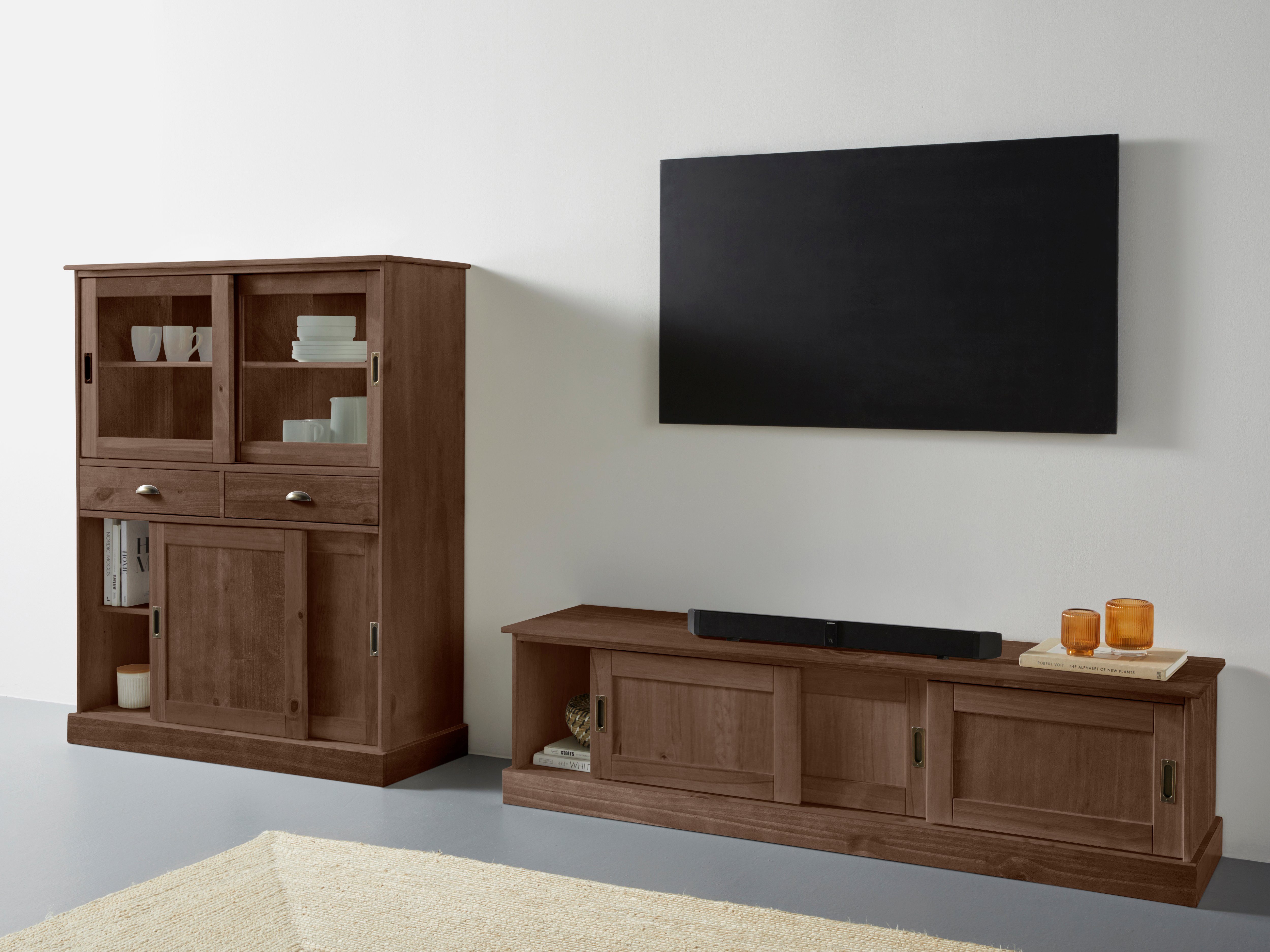 Home affaire Tv-meubel Schröder Commode met 3 schuifdeuren, van massief dennenhout