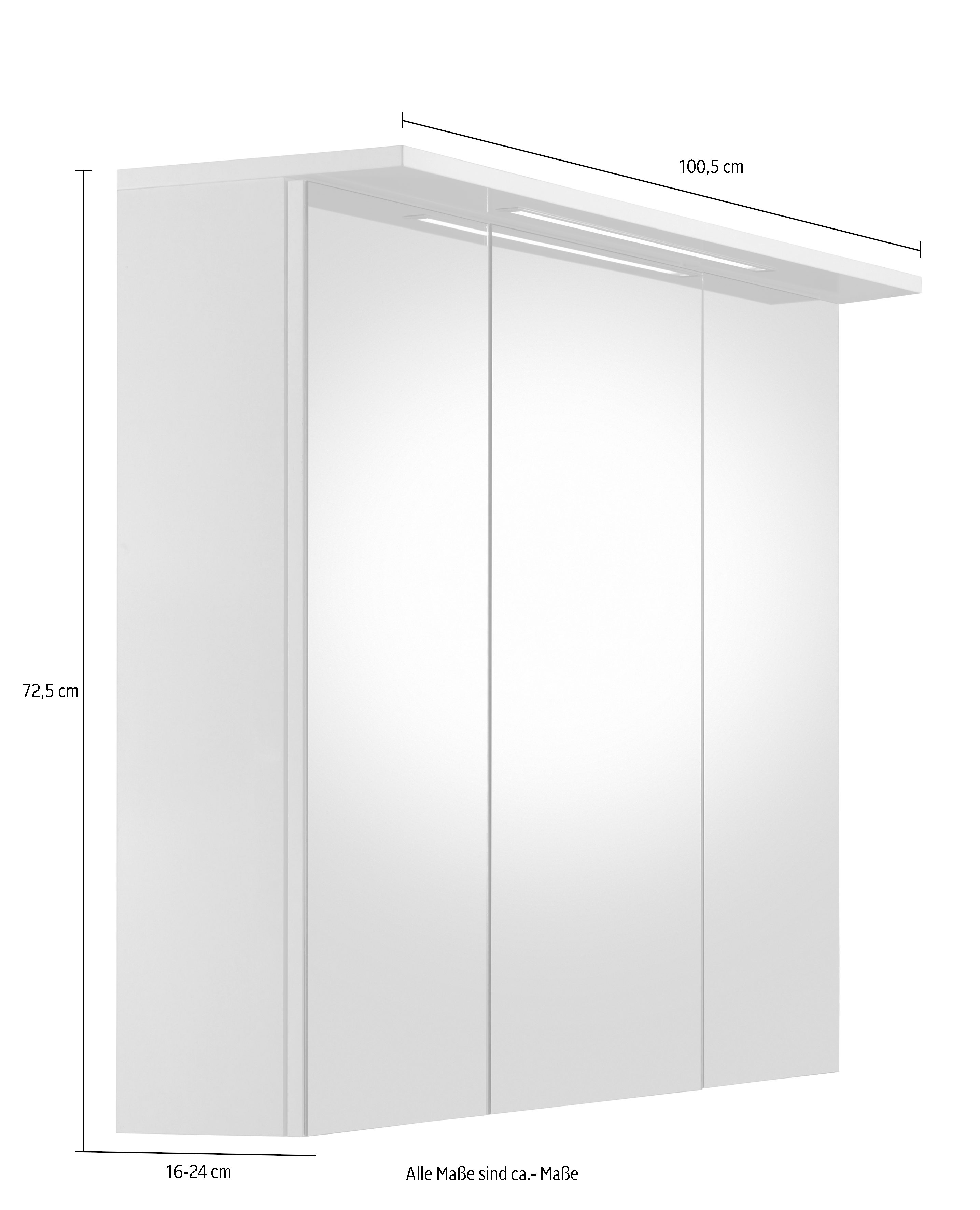 Schildmeyer Spiegelkast Profiel 16 Breedte 100 cm, 3-deurs, ledverlichting, schakelaar-/stekkerdoos