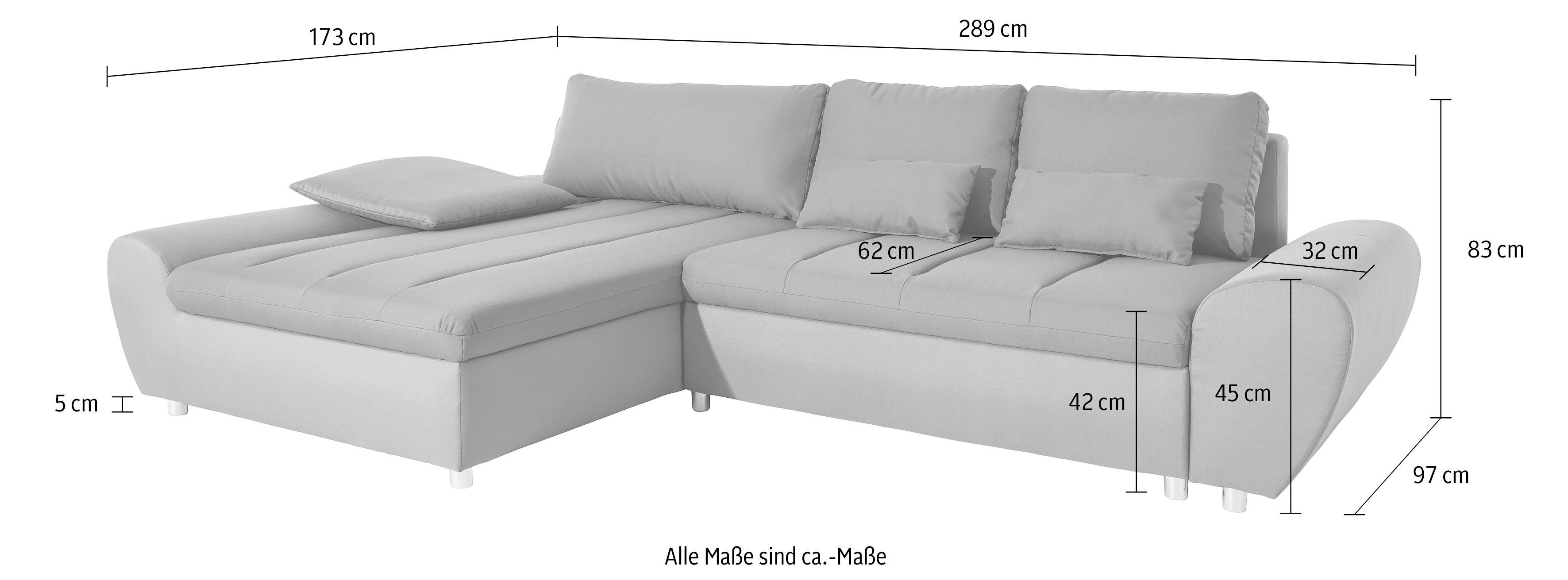 sit&more Hoekbank Bandos L-vorm in 2 verschillende maten, naar keuze met slaapfunctie