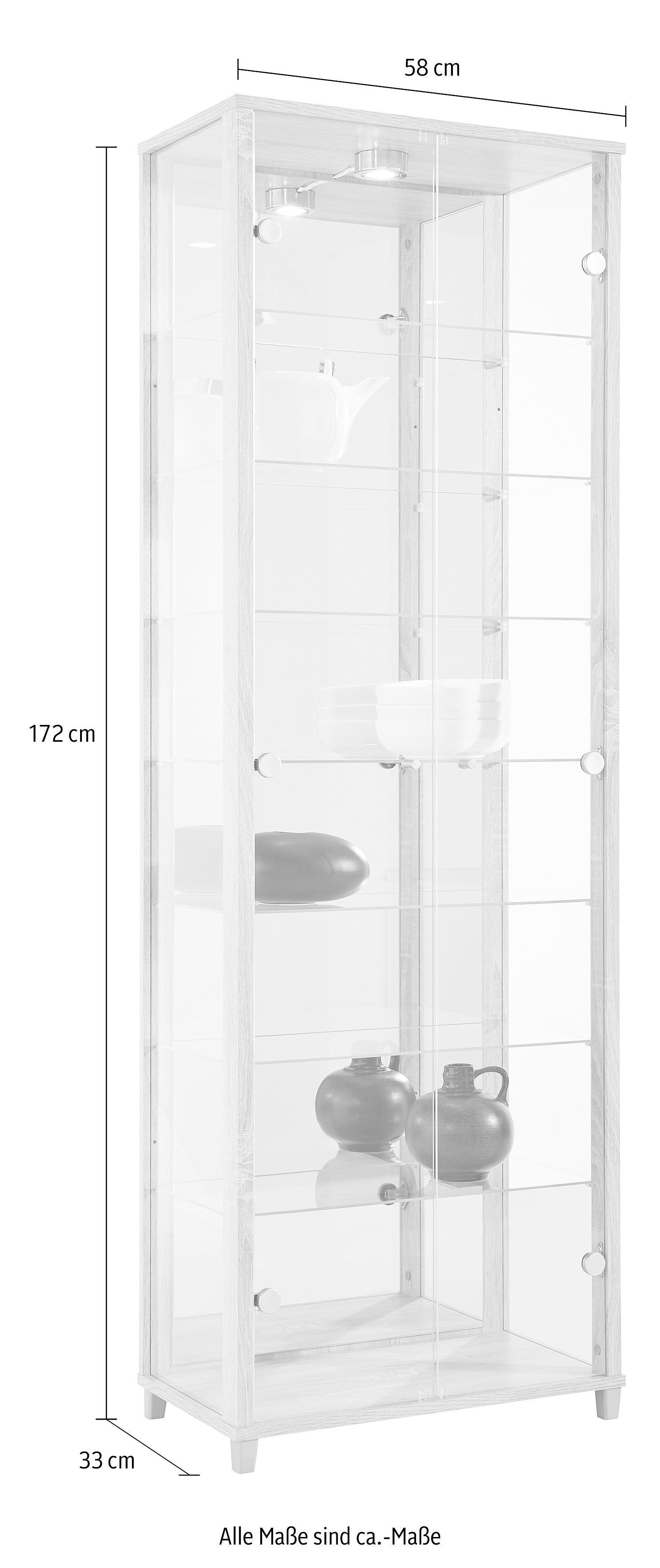 fif möbel Vitrinekast OPTIMA Staande vitrine/glasvitrine met 2 glazen deuren, perfect voor verzamelaars, verzamelvitrine