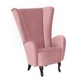 max winzer oorfauteuil anastasia met gekrulde houten poten, stoel met een hoge rugleuning roze