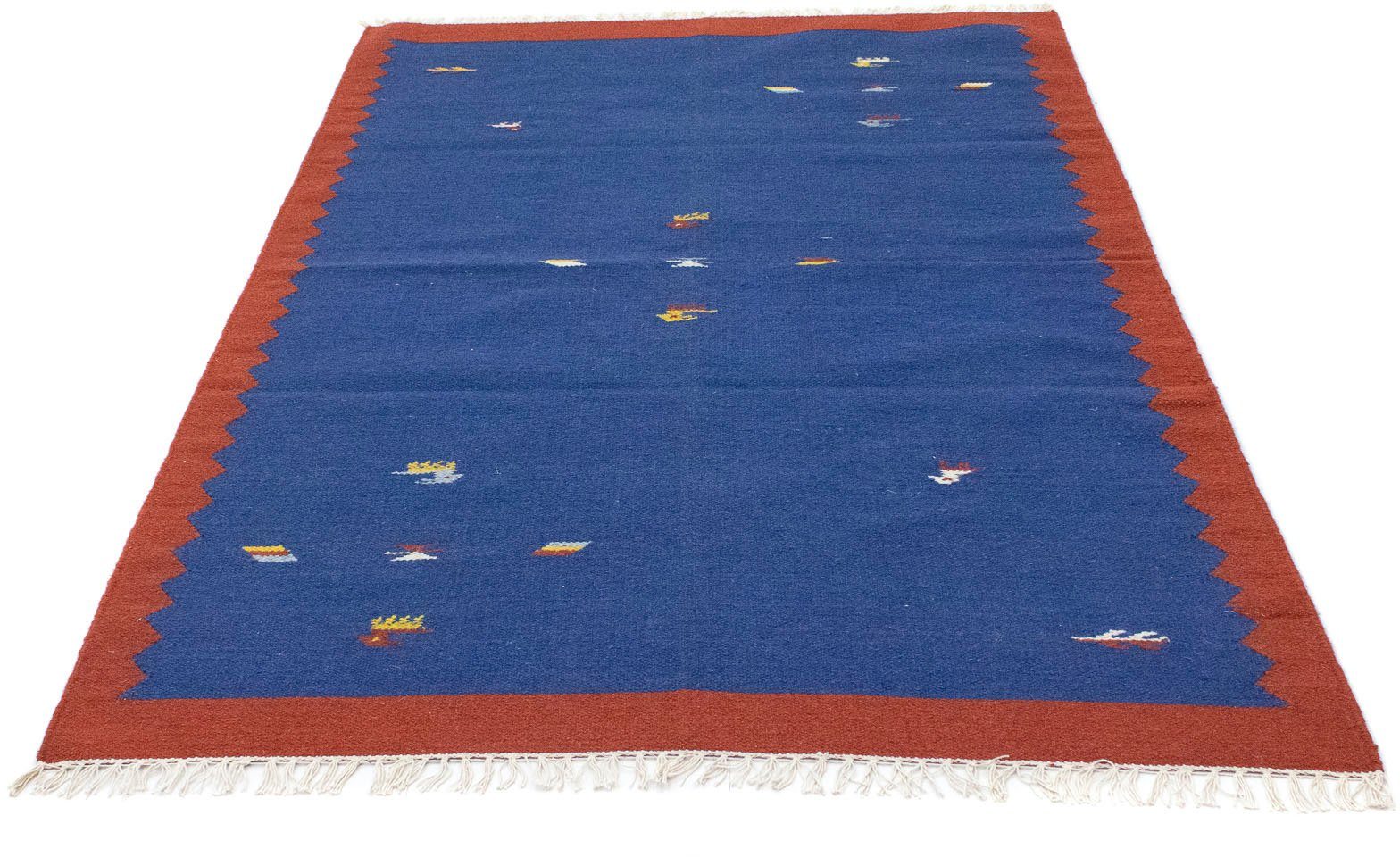 morgenland Wollen kleed Kelim vloerkleed met de hand geweven blauw Laagpolig
