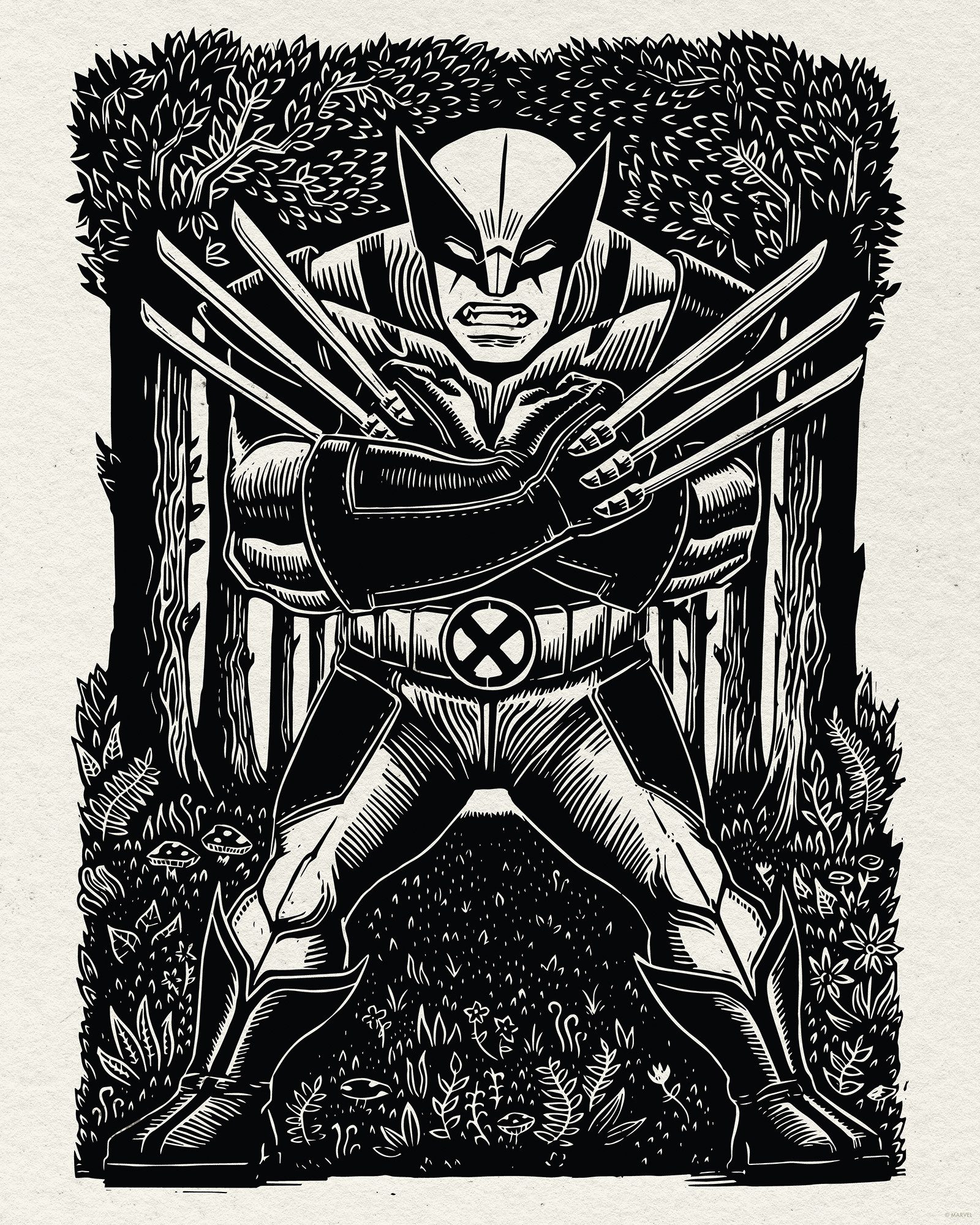 Komar Artprint Marvel Wolverine Lino-Cut 40 x 60 cm (breedte x hoogte) - kinderkamer, decoratie (1 stuk)