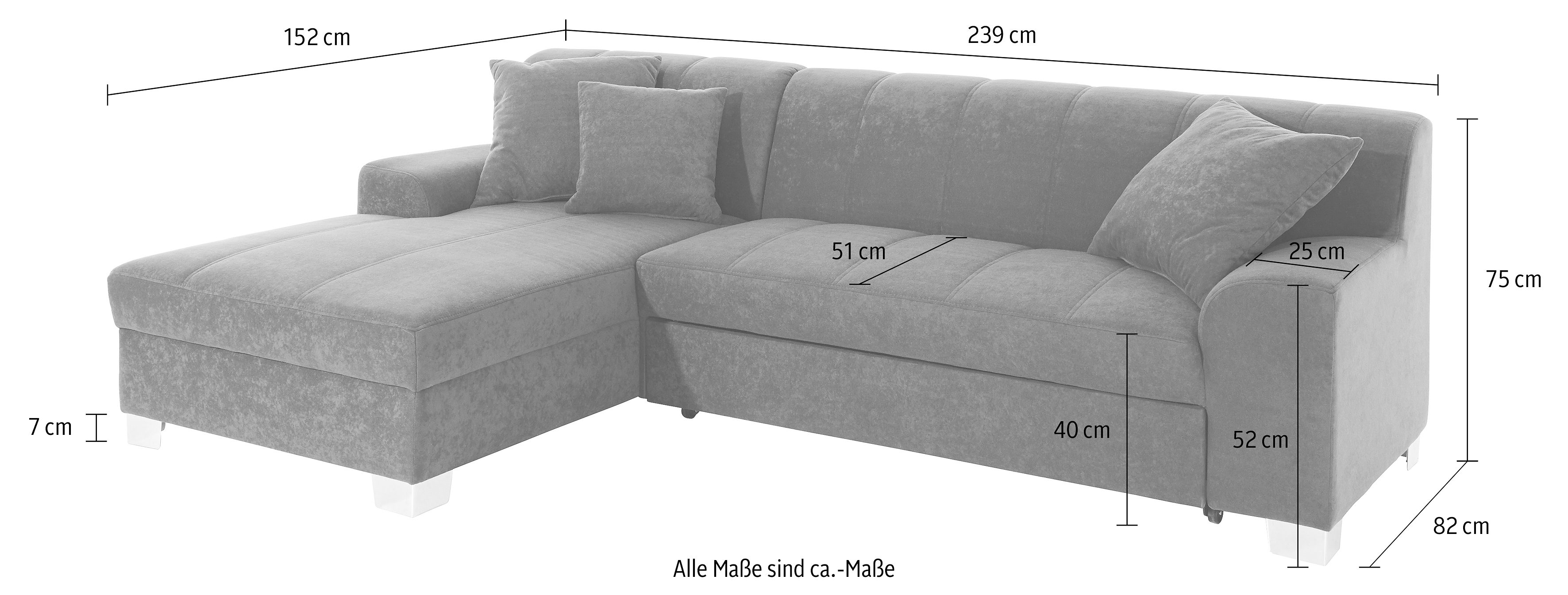 INOSIGN Hoekbank Turah incl. sierkussens, modern doorgestikt, ook in leer naar keuze met slaapfunctie, bedbank, bxdxh: 239x152x75 cm, l-model