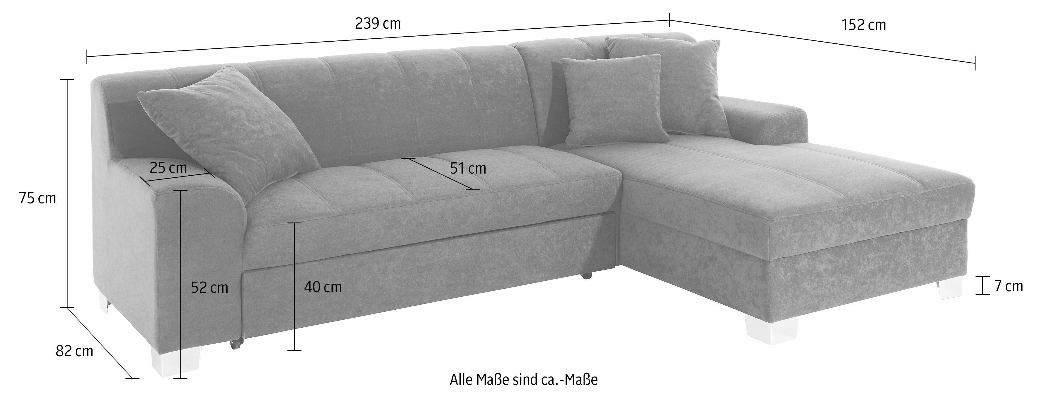 INOSIGN Hoekbank Turah incl. sierkussens, modern doorgestikt, ook in leer naar keuze met slaapfunctie, bedbank, bxdxh: 239x152x75 cm, l-model