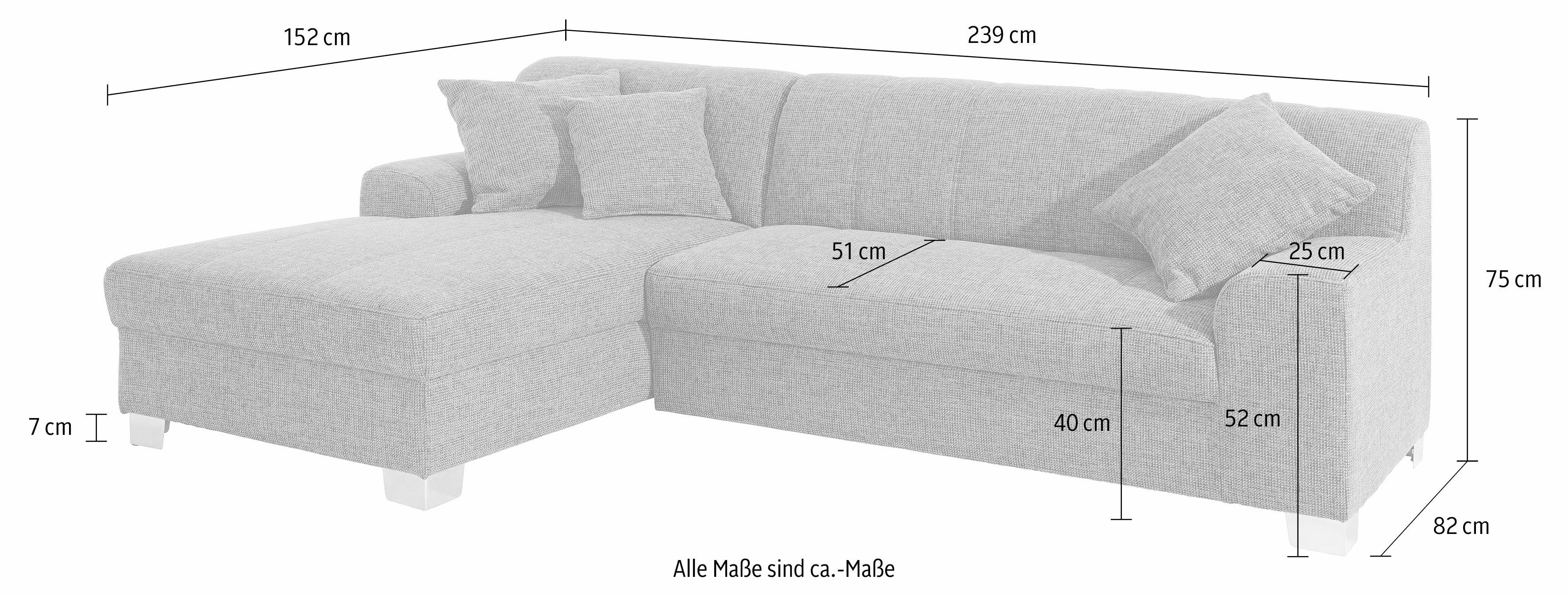 INOSIGN Hoekbank Turah incl. sierkussens, modern doorgestikt, ook in leer naar keuze met slaapfunctie, bedbank, bxdxh: 239x152x75 cm, l-model