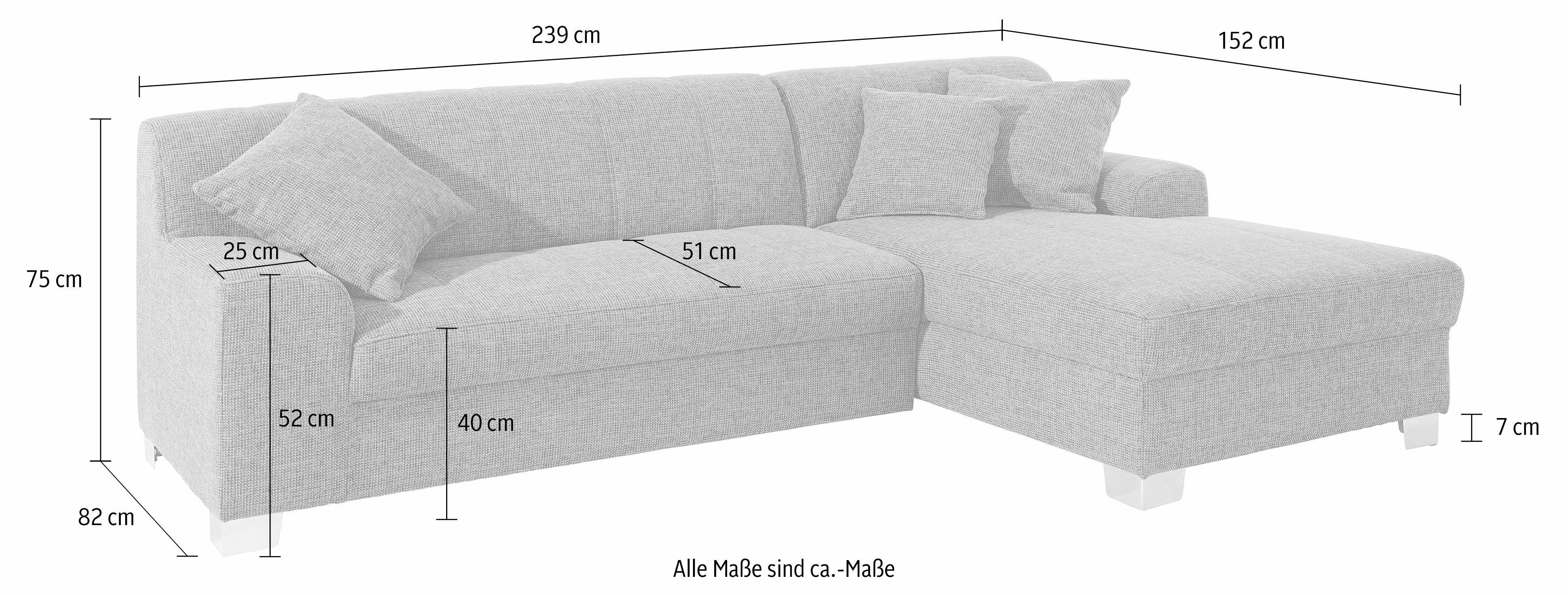 INOSIGN Hoekbank Turah incl. sierkussens, modern doorgestikt, ook in leer naar keuze met slaapfunctie, bedbank, bxdxh: 239x152x75 cm, l-model
