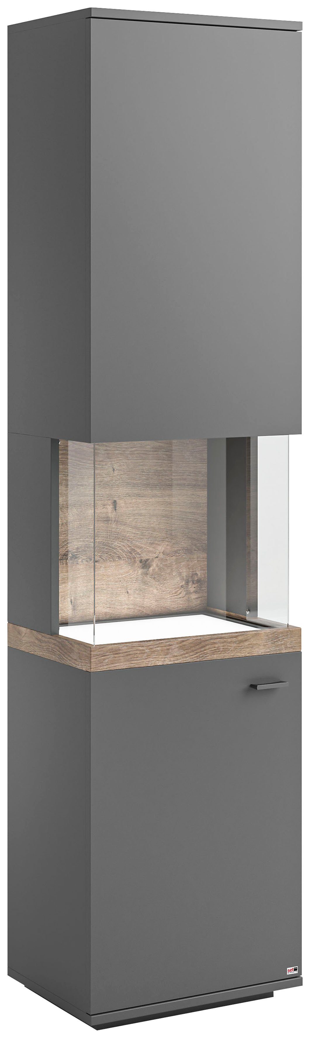 set one by Musterring Vitrinekast Lancaster Kleuren wit of grijs met eikenafwerking, met LED-verlichting