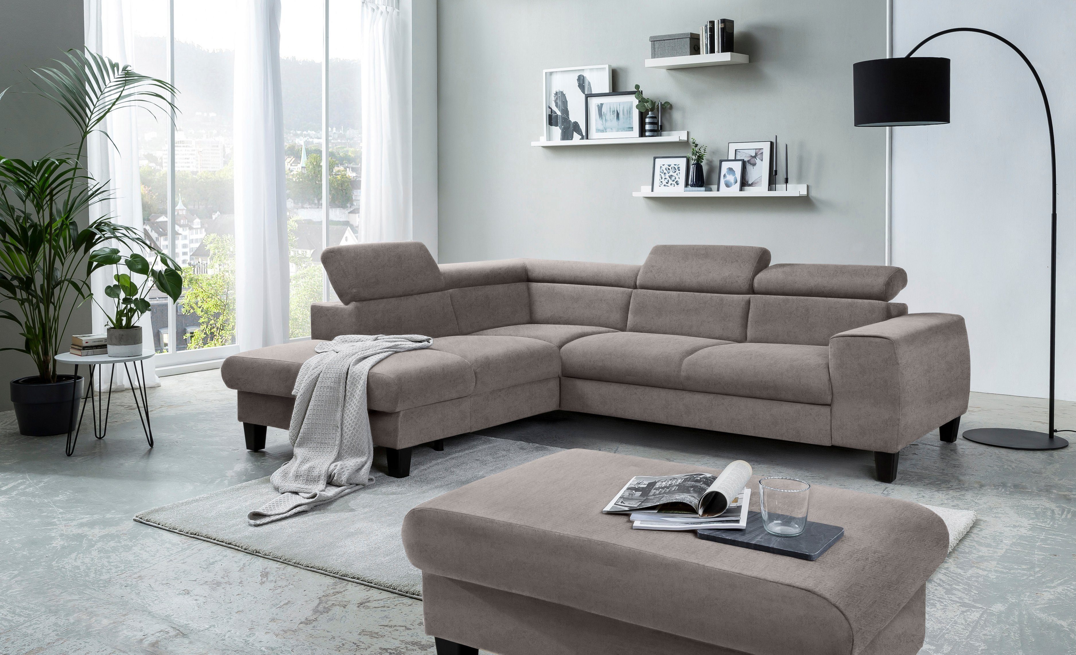 COTTA Zithoek Morven L-vorm Set bestaande uit: hoekbank met hoofdverstelling & hocker (set)