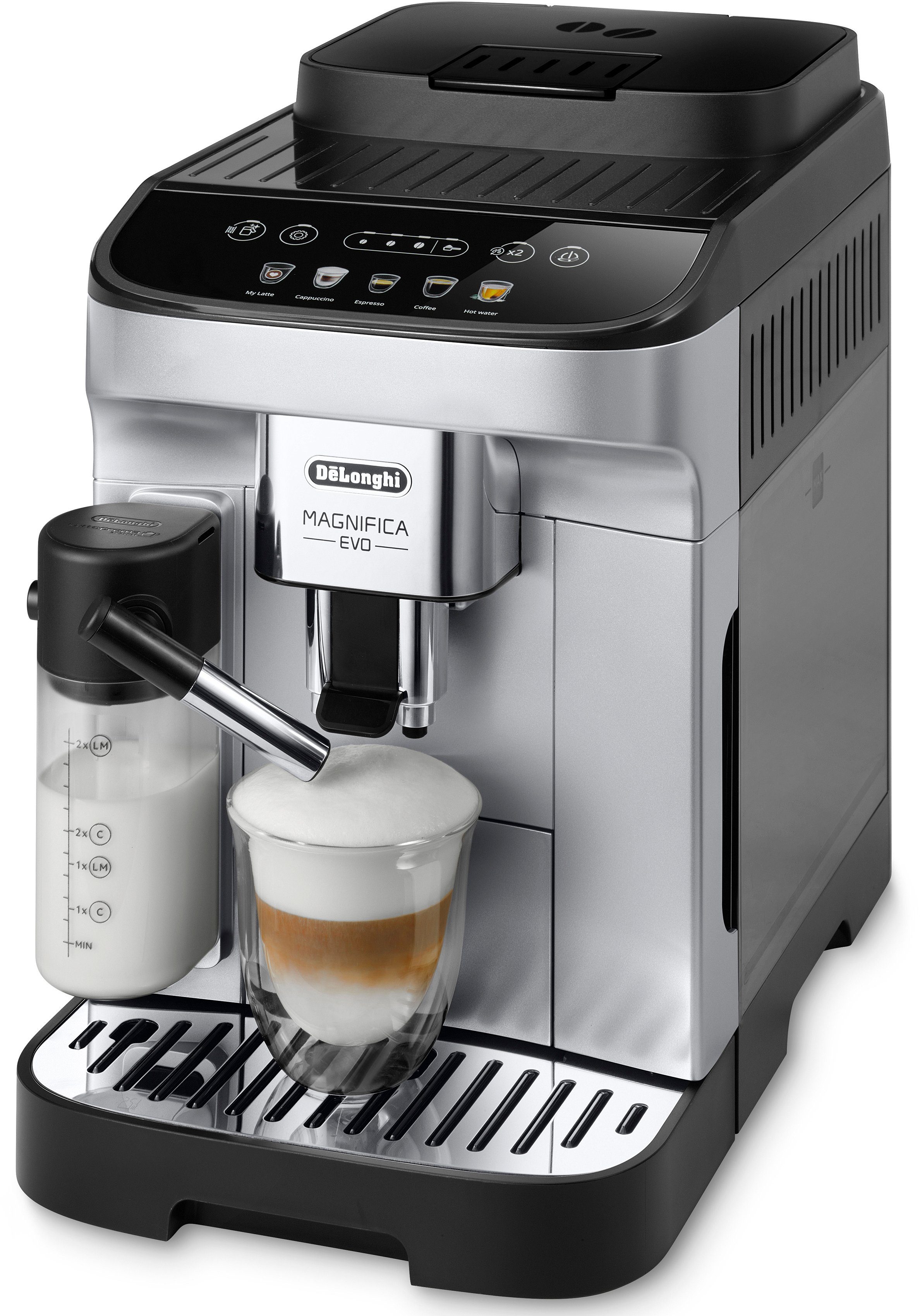 de'longhi volautomatisch koffiezetapparaat magnifica evo ecam 290.61.sb, met lattecrema melksysteem, zilver-zwart zilver