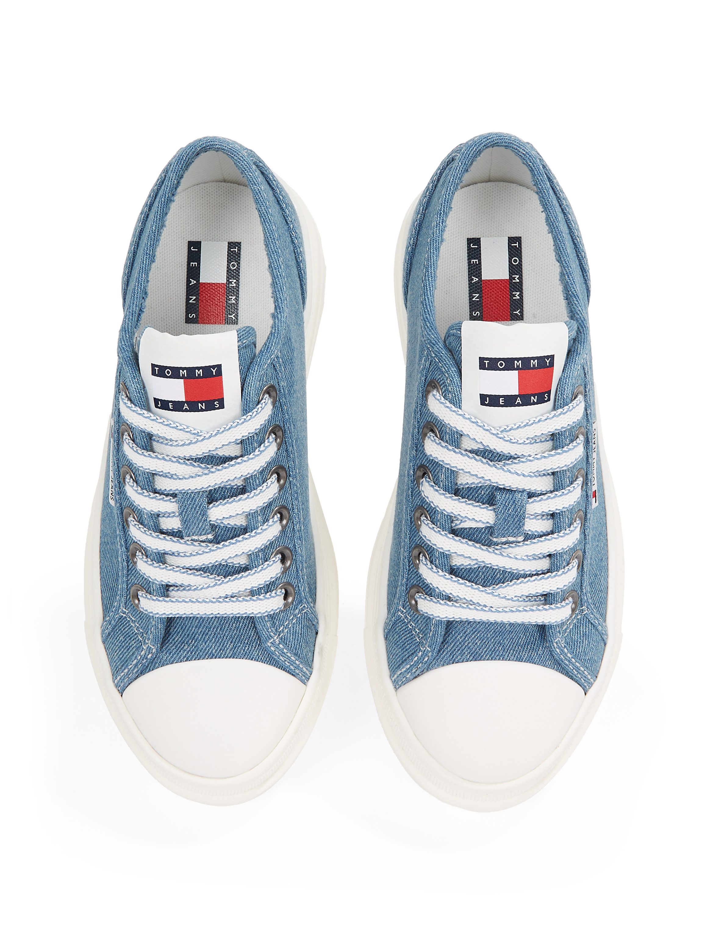 TOMMY JEANS Plateausneakers TJW FOXING FLATFORM LC , vrijetijdsschoen, halfschoen, veterschoen in jeans-look
