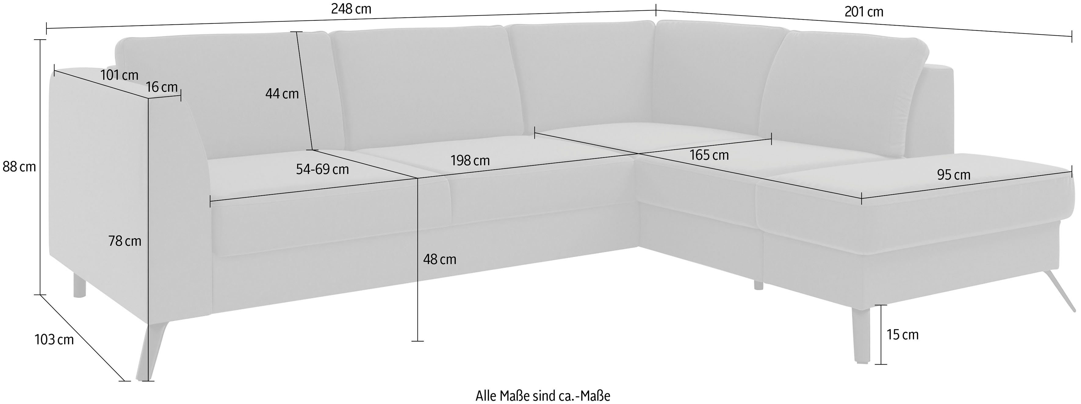 sit&more Hoekbank Olsen L-vorm inclusief zitdiepteverstelling, naar keuze met slaapfunctie, 15 cm hoog
