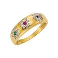 firetti gouden ring bicolour-look, bloemen met kleurstenen met saffier, robijn en smaragd multicolor