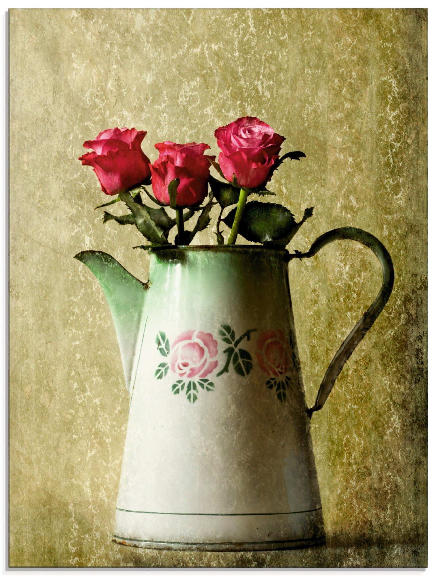 Artland Print op glas Drie rozen in een oude kan (1 stuk)