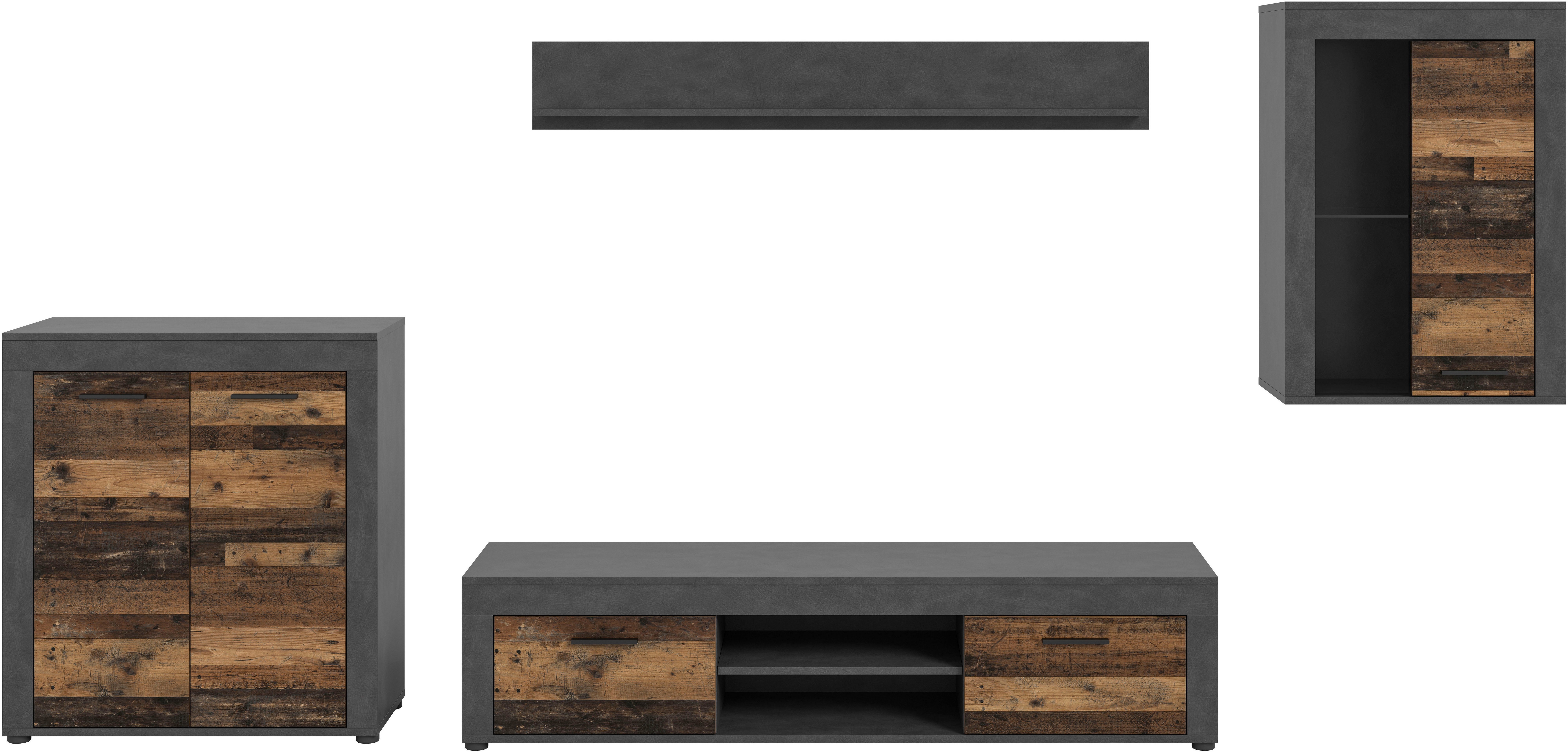 INOSIGN Wandmeubel Aosta, 4-delig, bestaande uit: highboard, lowboard, wandplank & vitrinekast (4-delig)