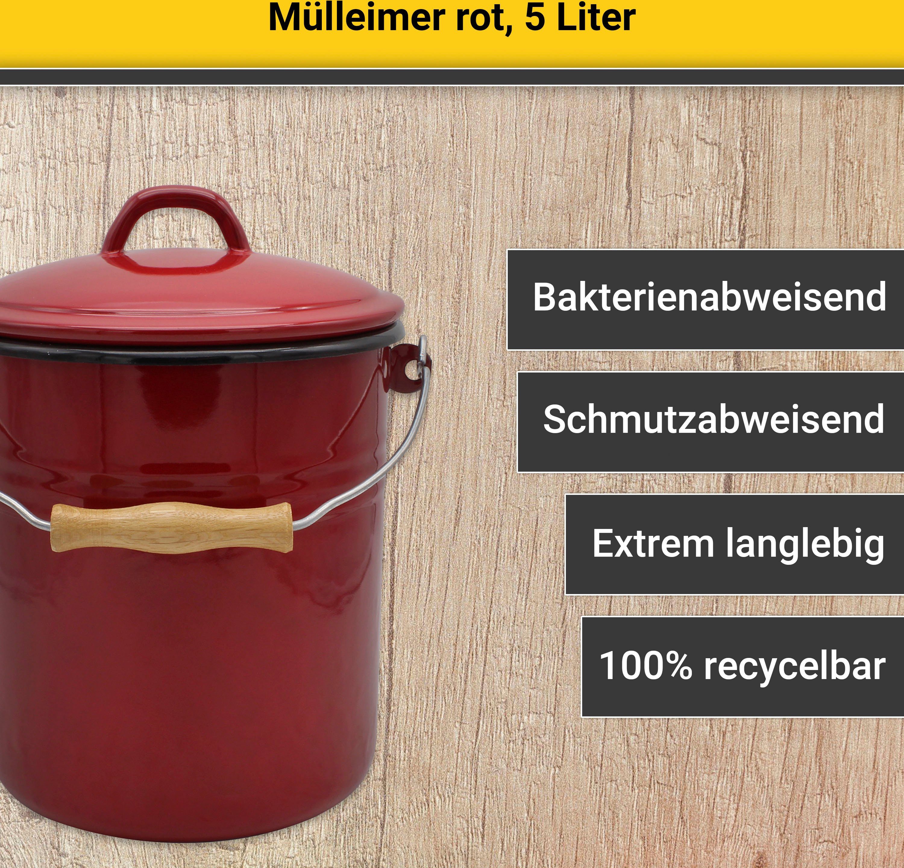 Krüger Vuilnisemmer Emaille prullenbak met deksel Serie Rio snij- / krassbestendige oppervlakte, bacteriewerend, extreem duurzaam (2-delig)