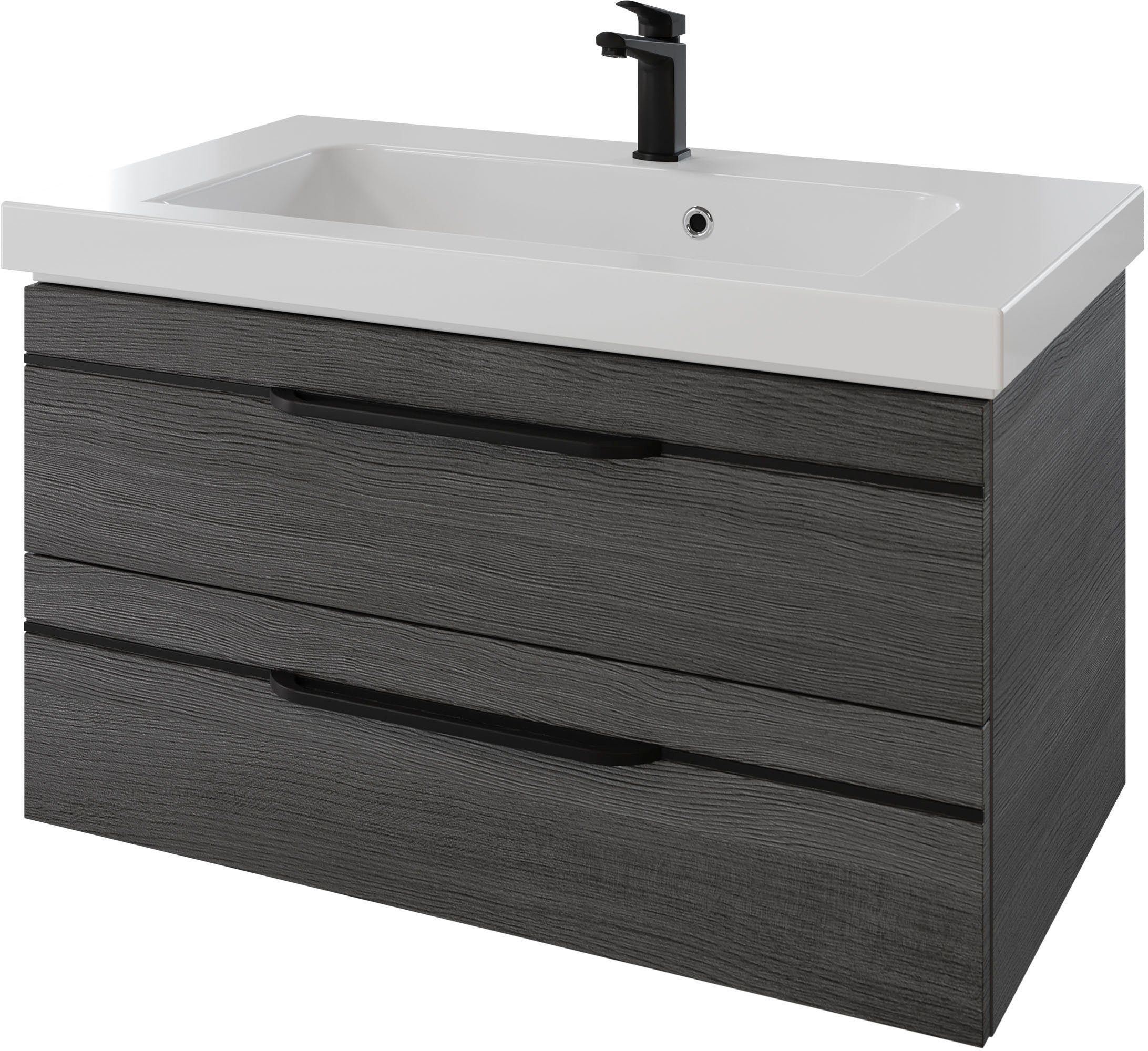 Saphir Wastafelonderkast Serie Balto mineraalmarmeren wastafel met onderkast, 92 cm breed Wastafelmeubel met 2 laden, badkamerkast in verschillende