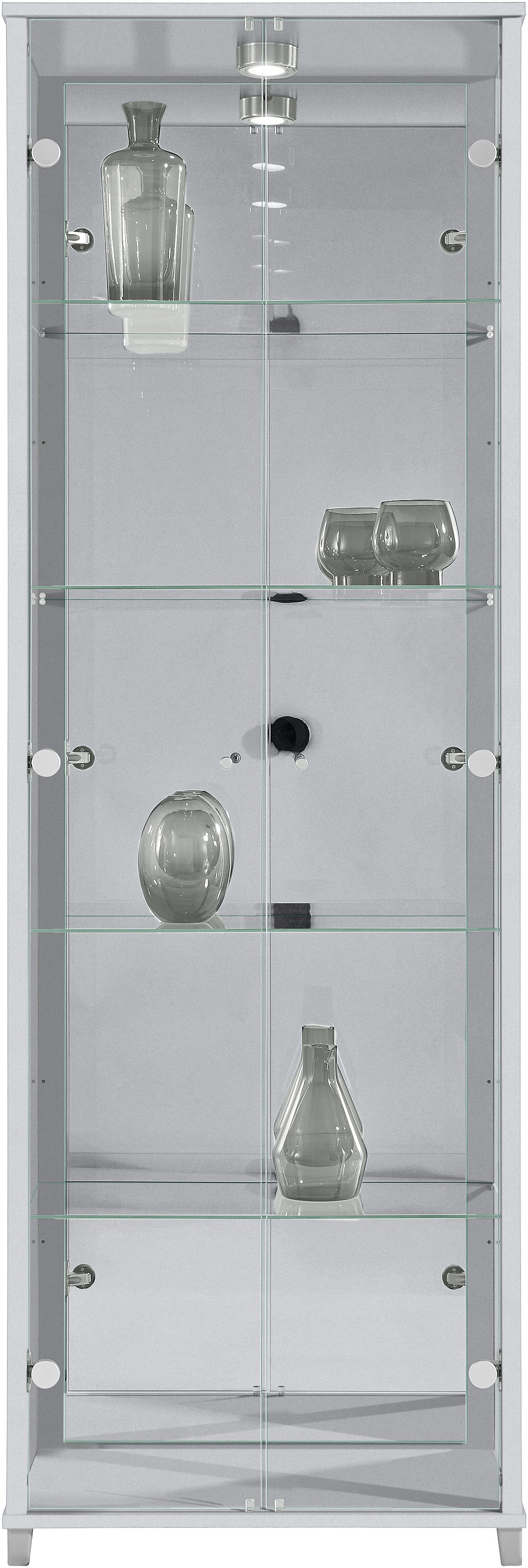 Vitrinekast 2-deurs spiegelachterwand & 4 plateaus