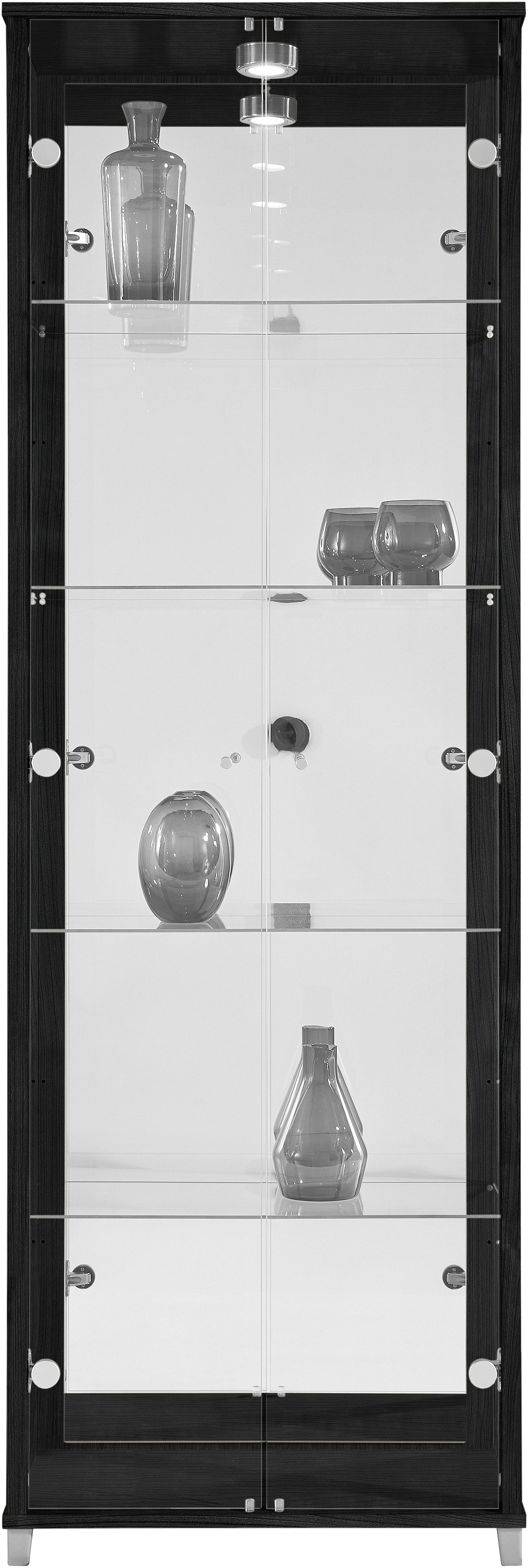 Vitrinekast 2-deurs spiegelachterwand & 4 plateaus