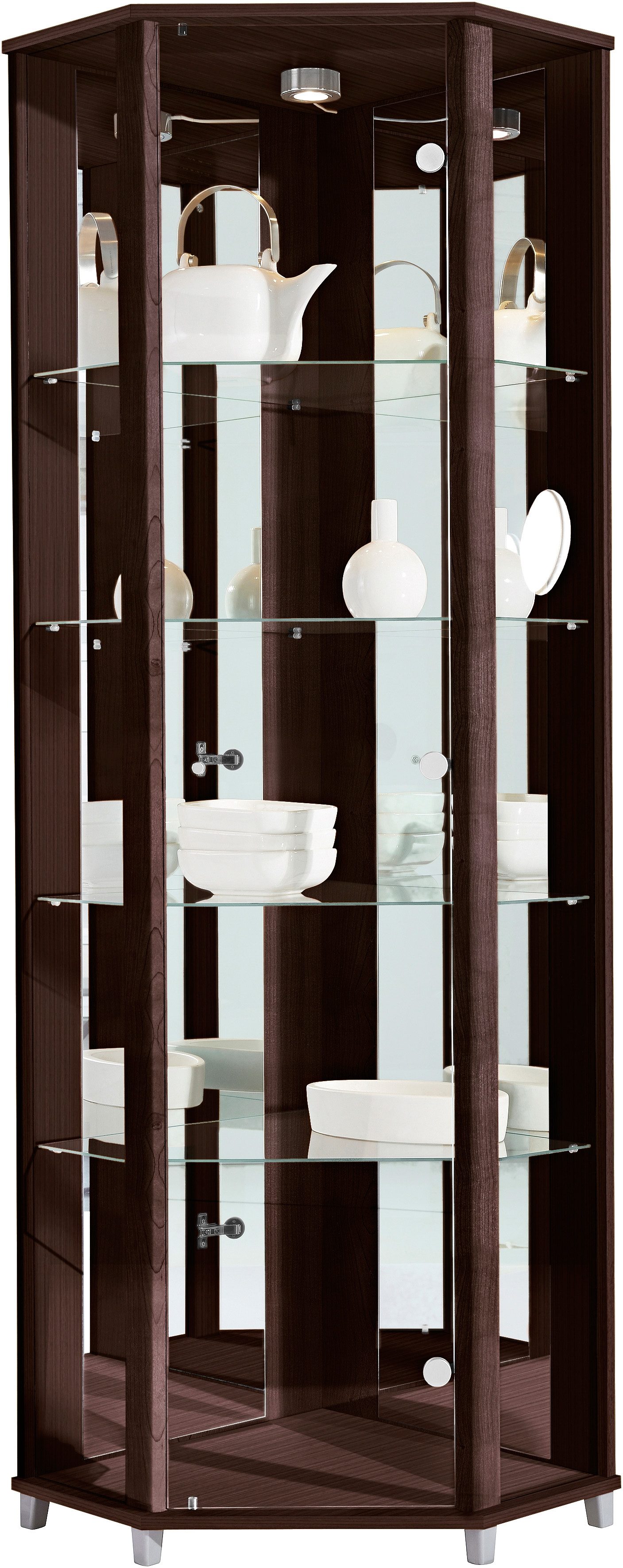 Fif möbel Hoekvitrinekast TRIO hoogte ca. 172 cm, incl. verlichting Hoekvitrine/Glasvitrine 1x Glazen deur, perfect voor verzamelaars, verzamelvitrine