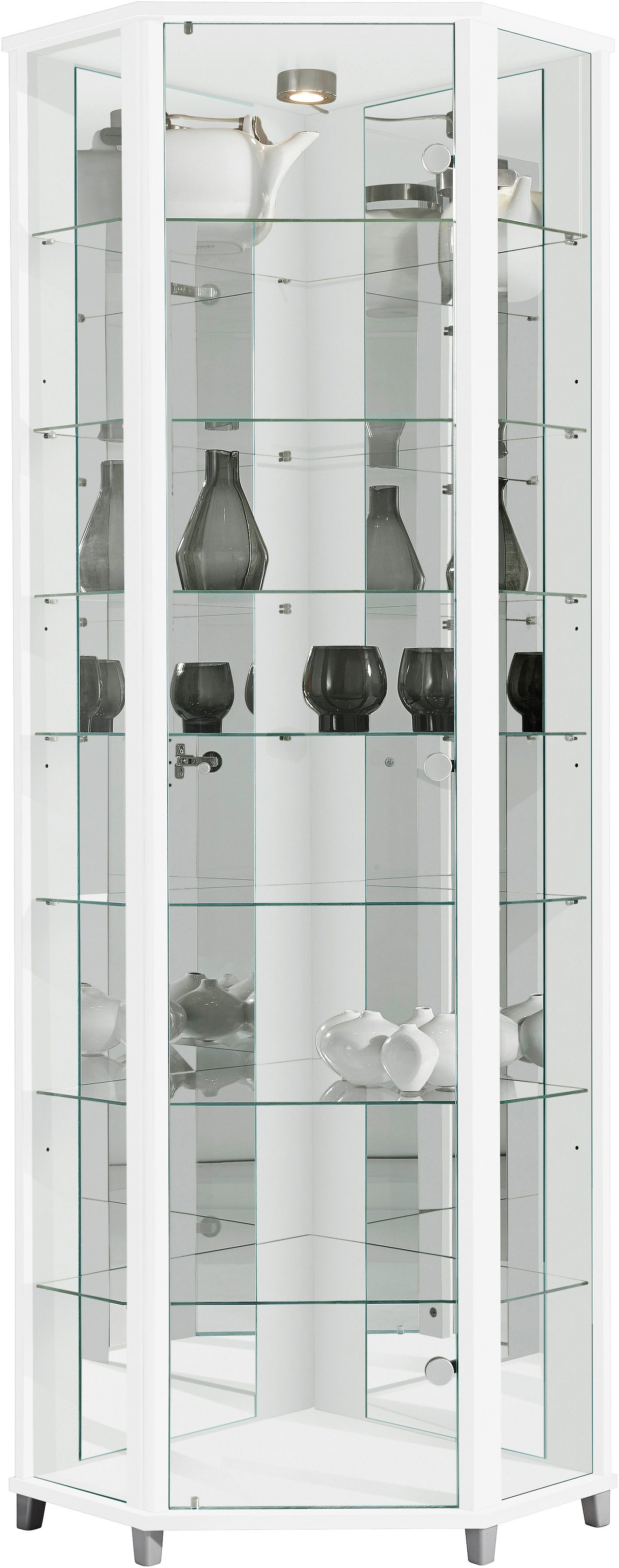 Hoekvitrinekast, hoogte 172 cm, 7 glasplateaus