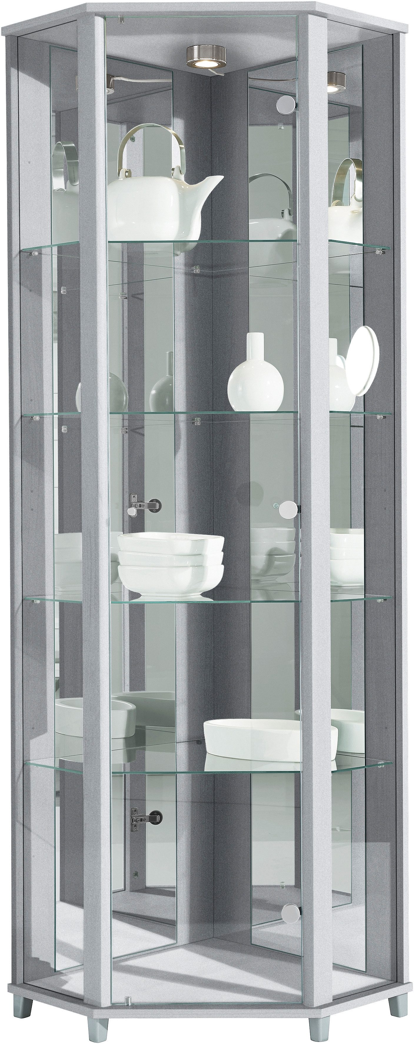 fif möbel Hoekvitrinekast TRIO hoogte ca. 172 cm, incl. verlichting Hoekvitrine/Glasvitrine 1x Glazen deur, perfect voor verzamelaars, verzamelvitrine