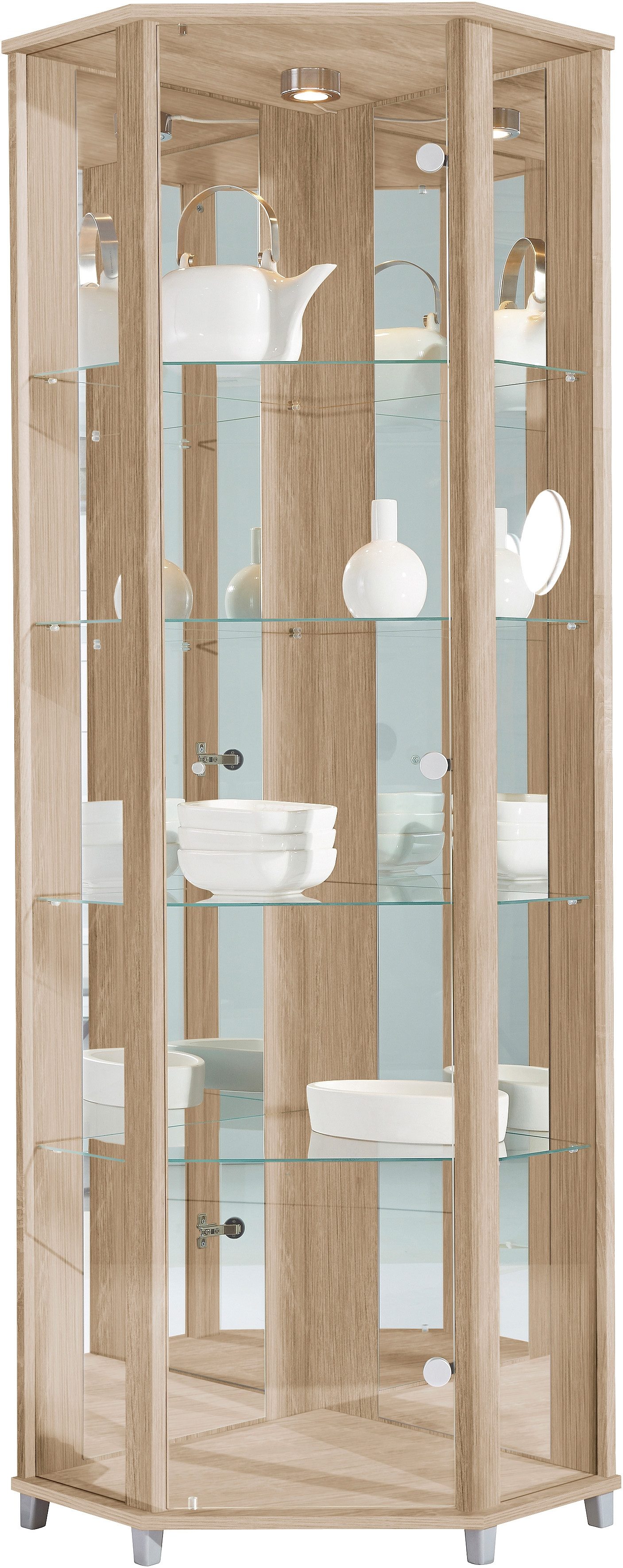 fif möbel Hoekvitrinekast TRIO hoogte ca. 172 cm, incl. verlichting Hoekvitrine/Glasvitrine 1x Glazen deur, perfect voor verzamelaars, verzamelvitrine