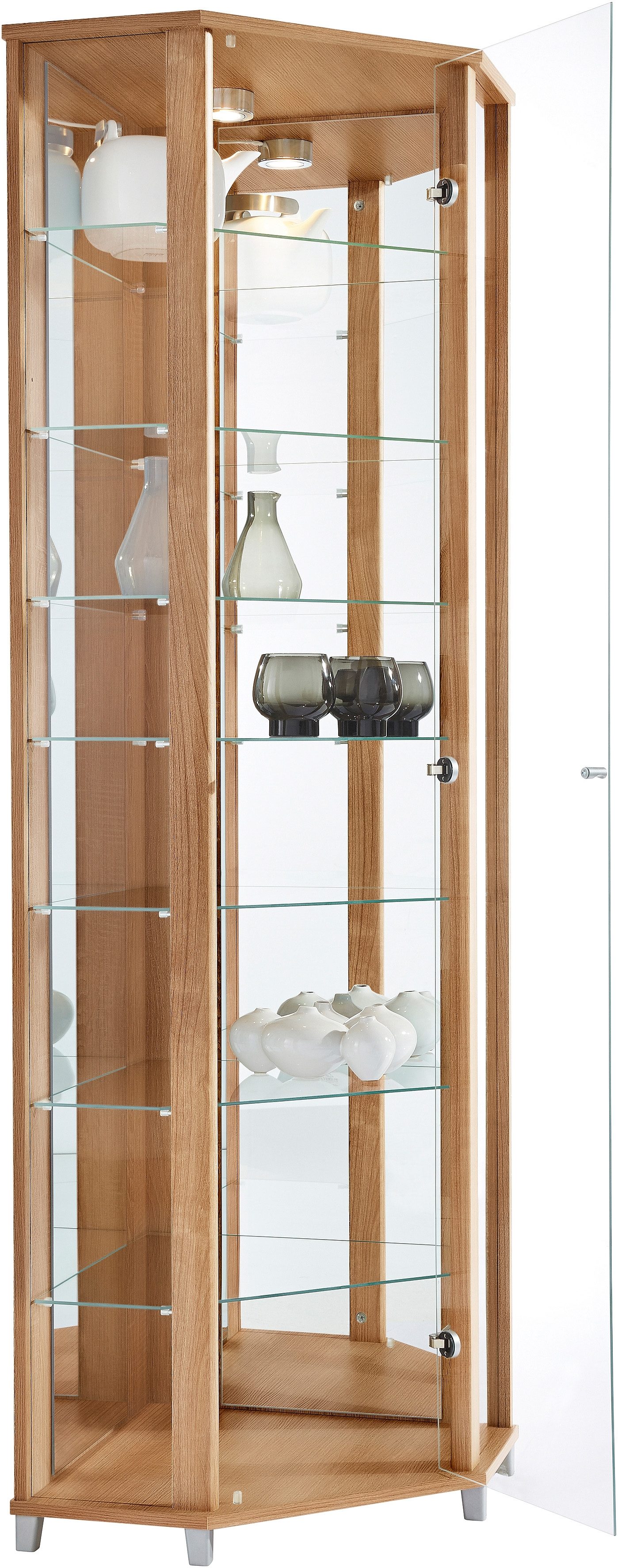 fif möbel Hoekvitrinekast TRIO hoogte ca. 172 cm, incl. verlichting Hoekvitrine/Glasvitrine 1x Glazen deur, perfect voor verzamelaars, verzamelvitrine