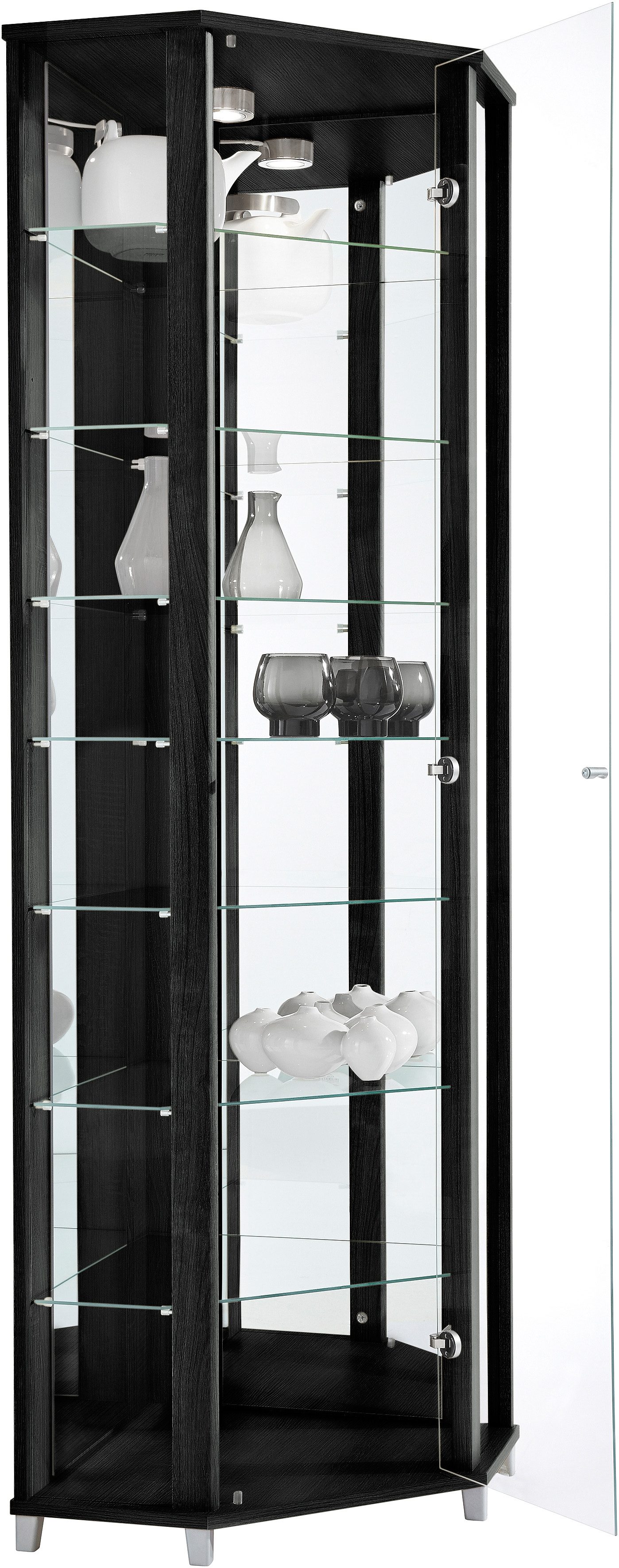 fif möbel Hoekvitrinekast TRIO hoogte ca. 172 cm, incl. verlichting Hoekvitrine/Glasvitrine 1x Glazen deur, perfect voor verzamelaars, verzamelvitrine