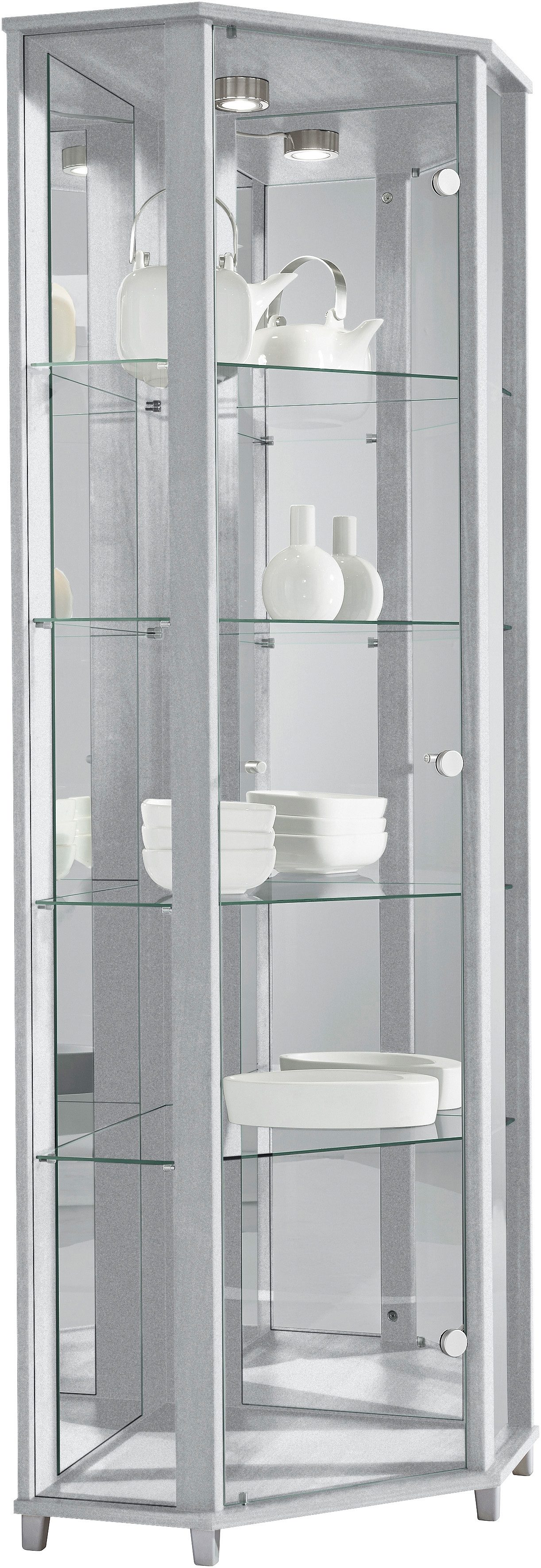 fif möbel Hoekvitrinekast TRIO hoogte ca. 172 cm, incl. verlichting Hoekvitrine/Glasvitrine 1x Glazen deur, perfect voor verzamelaars, verzamelvitrine