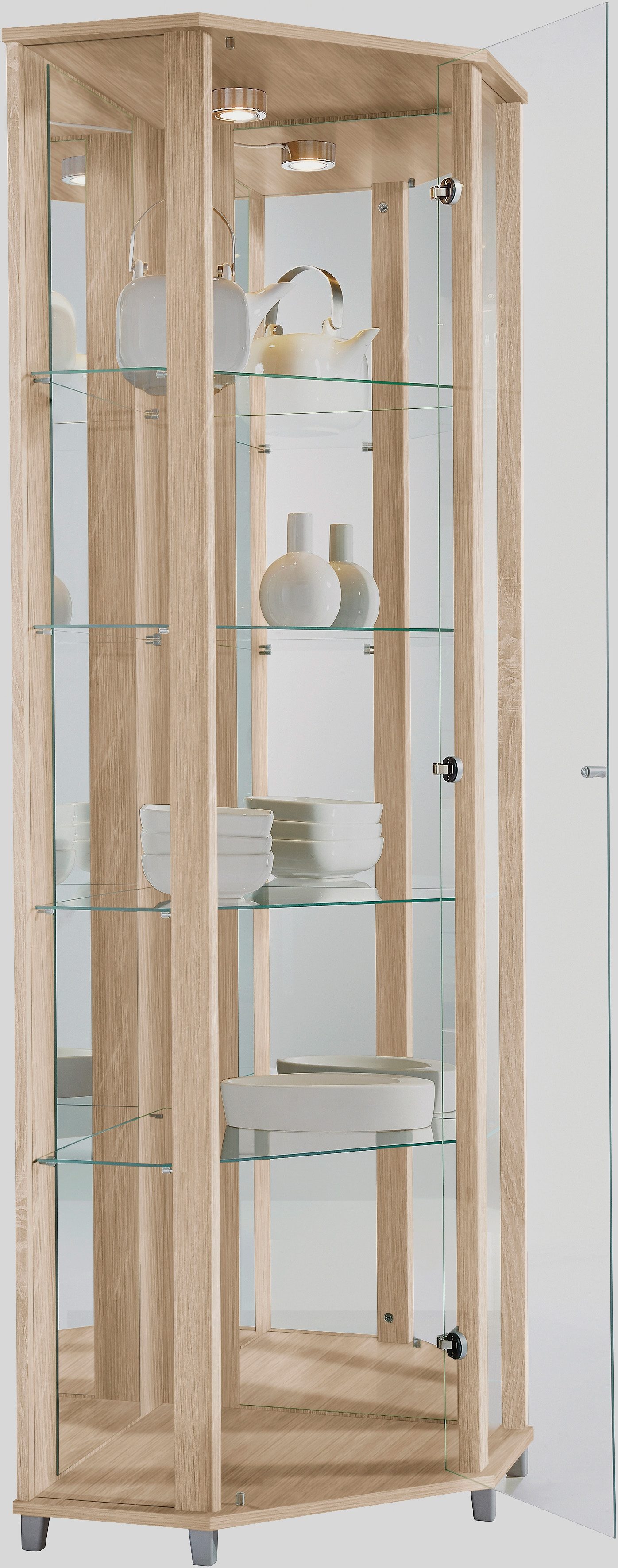 fif möbel Hoekvitrinekast TRIO hoogte ca. 172 cm, incl. verlichting Hoekvitrine/Glasvitrine 1x Glazen deur, perfect voor verzamelaars, verzamelvitrine