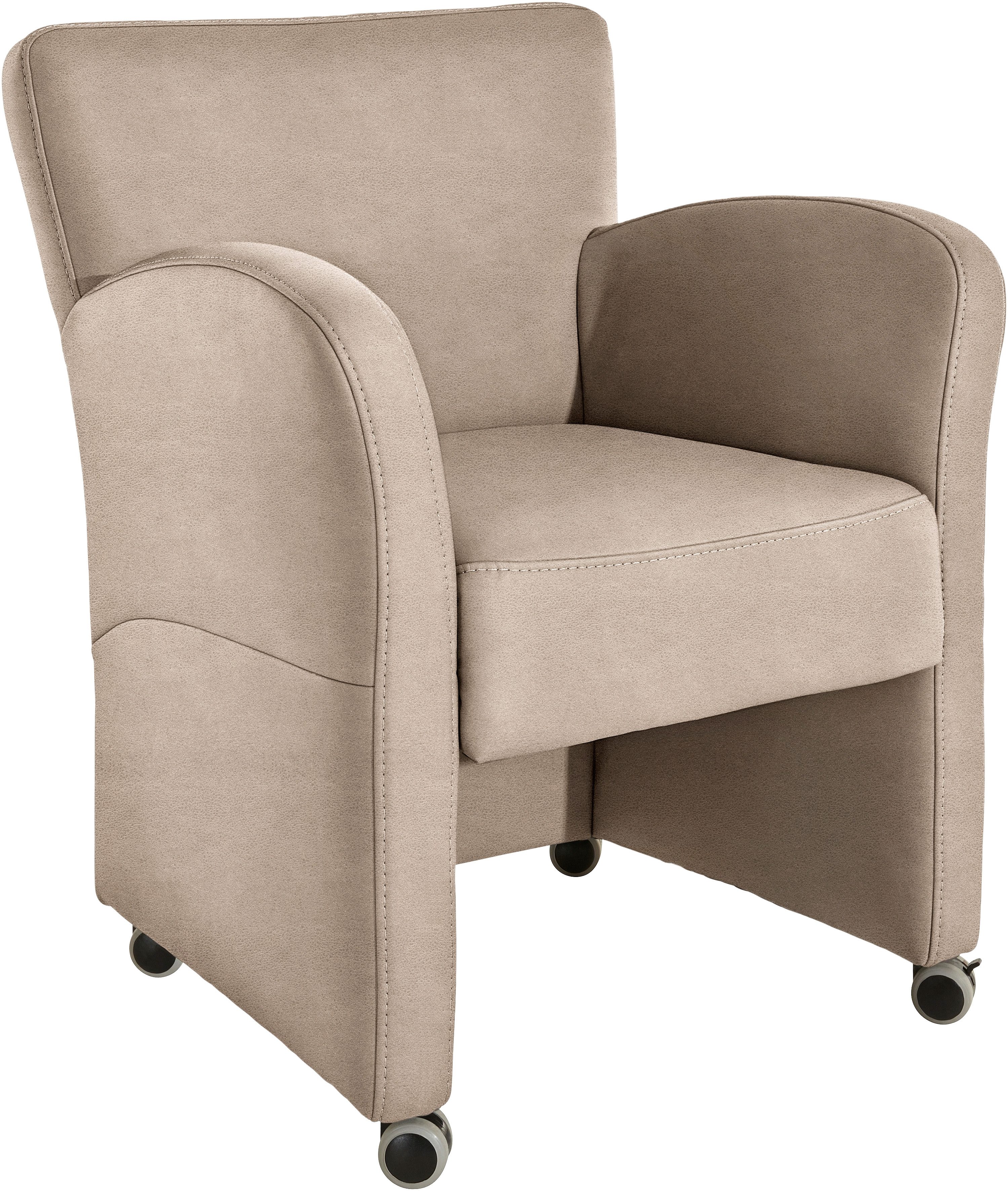 exxpo - sofa fashion Fauteuil Cortado, loungestoel op wielen, smalle armleuningen, comfortabel fauteuils maat Luxe-microvezel beige