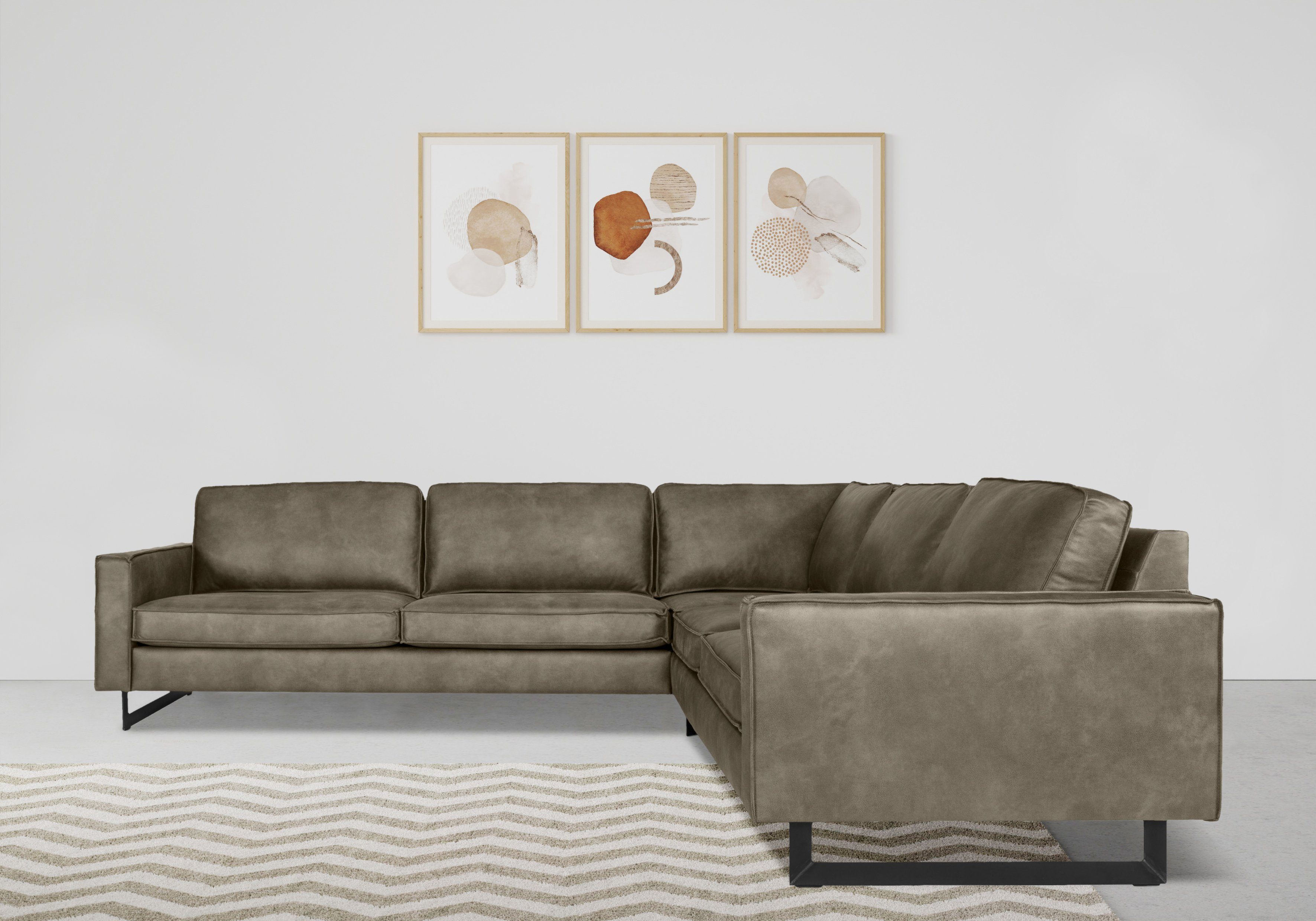 Places of Style Hoekbank Pinto, XXL, 250/290 cm, lange arm, ottomane Cord, fijncord, luxe-microvezel leer en chenille