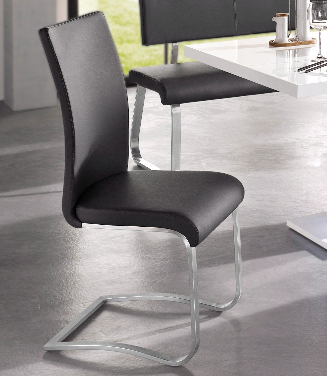 MCA furniture Vrijdragende stoel Arco Stoel overtrokken met echt leer, belastbaar tot 130 kg (2 stuks)