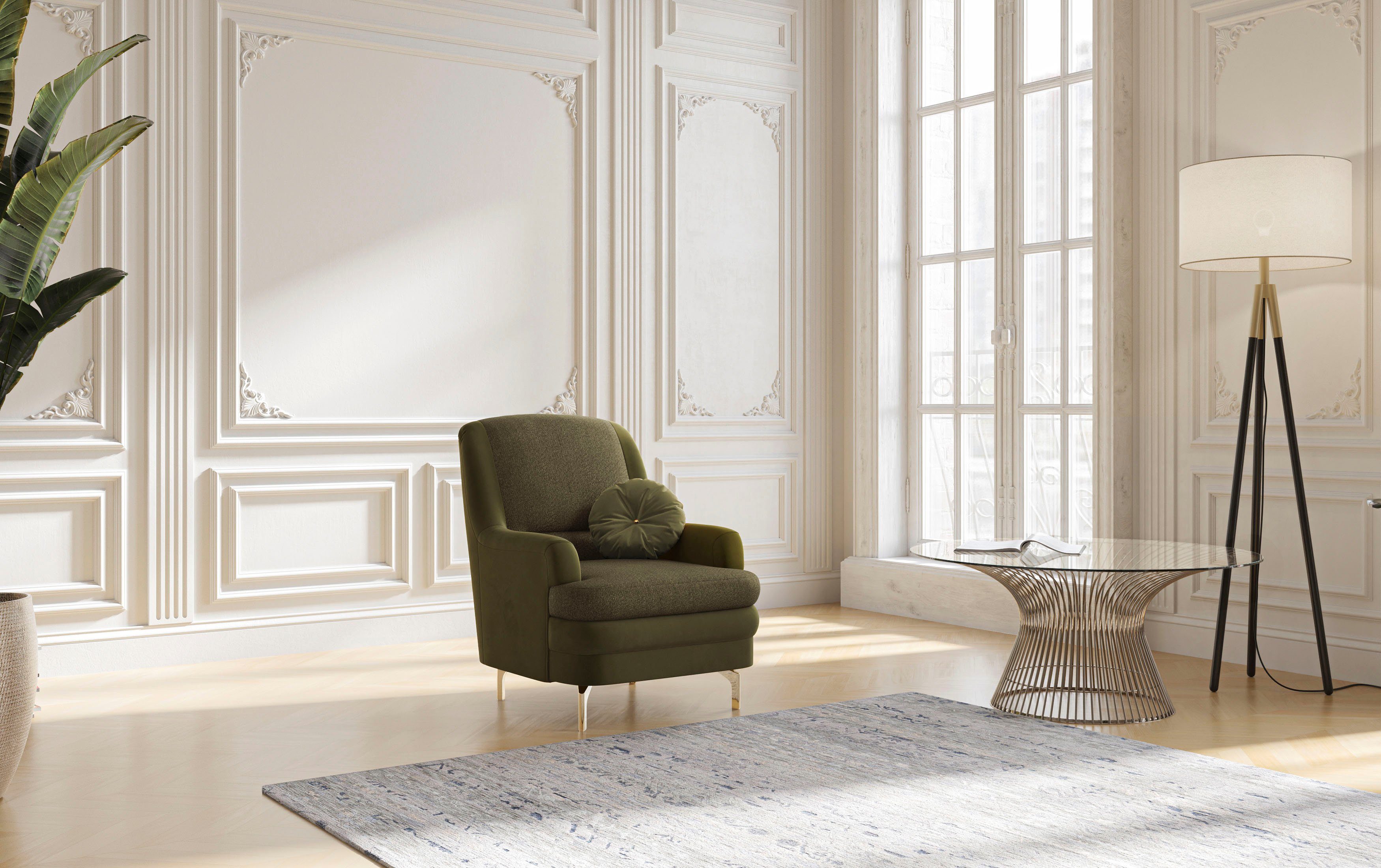 sit&more Fauteuil Oriënt inclusief 1 sierkussen met strassteentjes, goudkleurige metalen poten