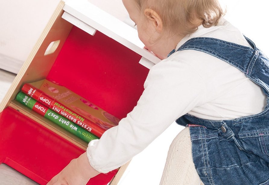 Roba® Tekensjabloon Schildertafel en kruk combinatie, naturel/rood (set, 2 stuks)
