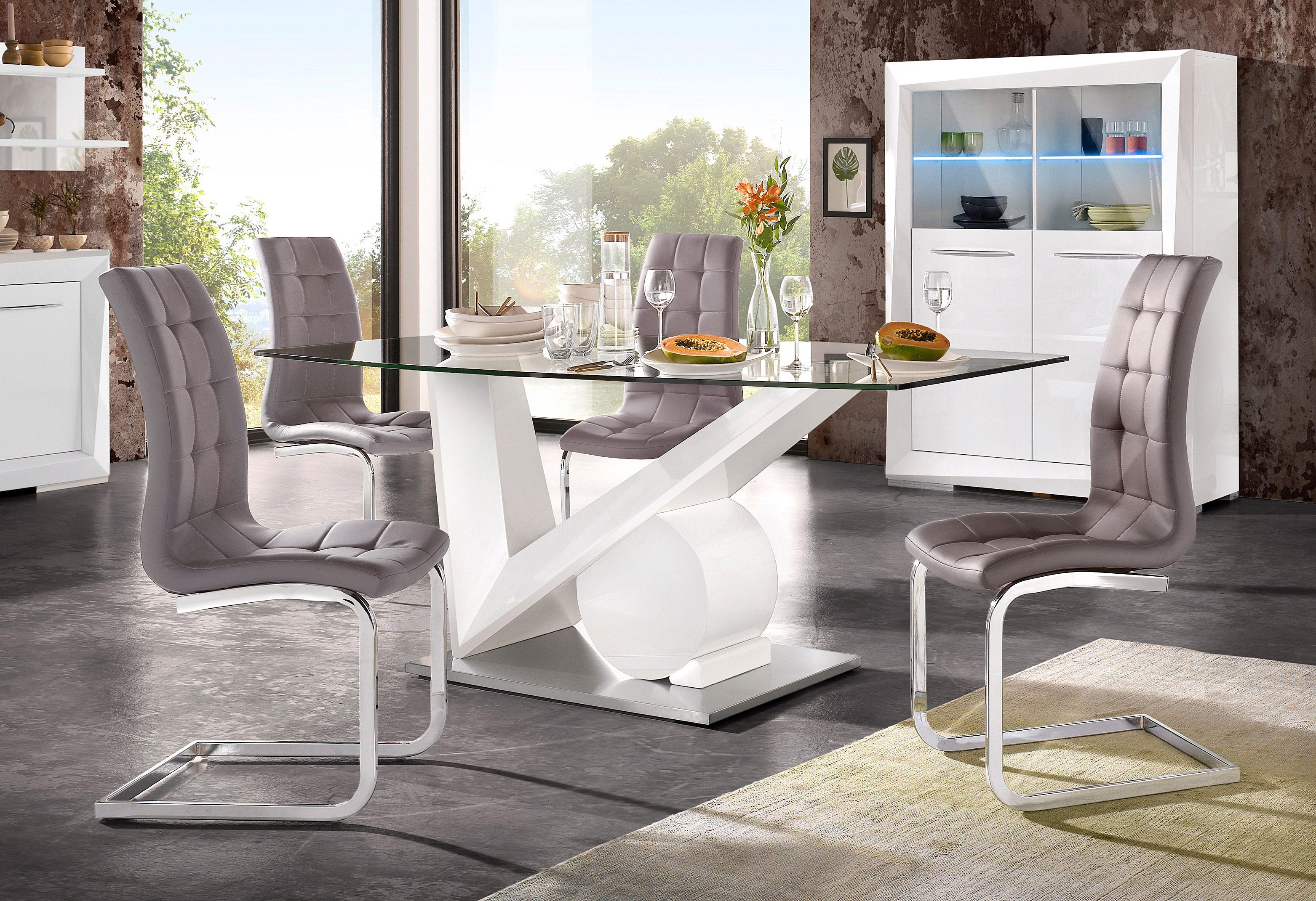 INOSIGN Vrijdragende stoel Lola set van 2 of 4, bekleding van imitatieleer of fluweelstof, chroom metalen frame (set)