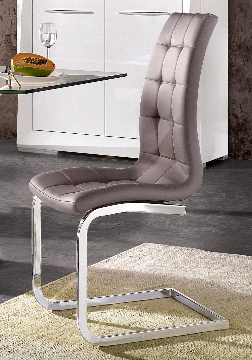 INOSIGN Vrijdragende stoel Lola set van 2 of 4, bekleding van imitatieleer of fluweelstof, chroom metalen frame (set)
