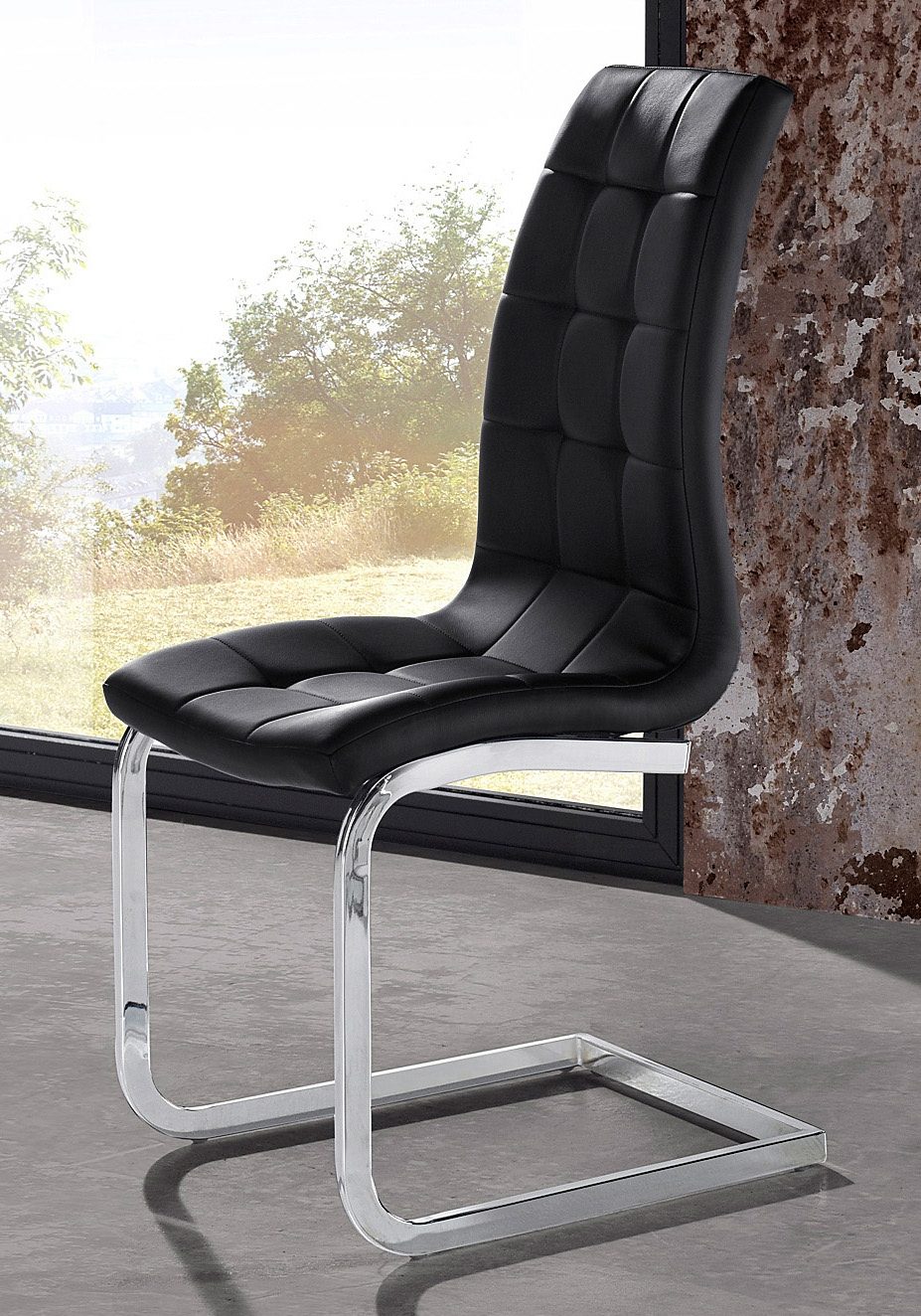 INOSIGN Vrijdragende stoel Lola set van 2 of 4, bekleding van imitatieleer of fluweelstof, chroom metalen frame (set)