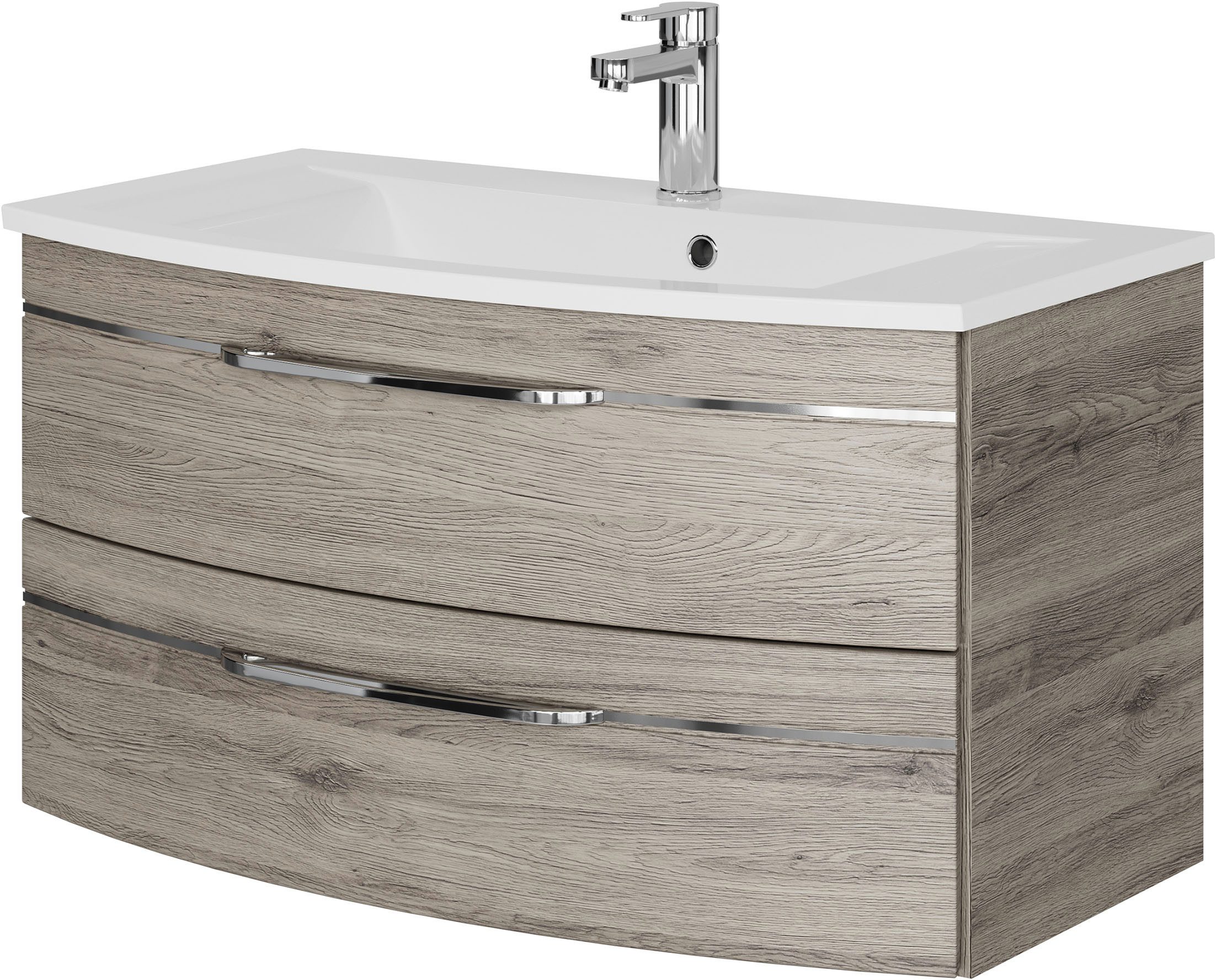 Saphir Wastafelonderkast Serie 7045 Mineralmarmor-Waschtisch und Unterschrank, 91 cm breit