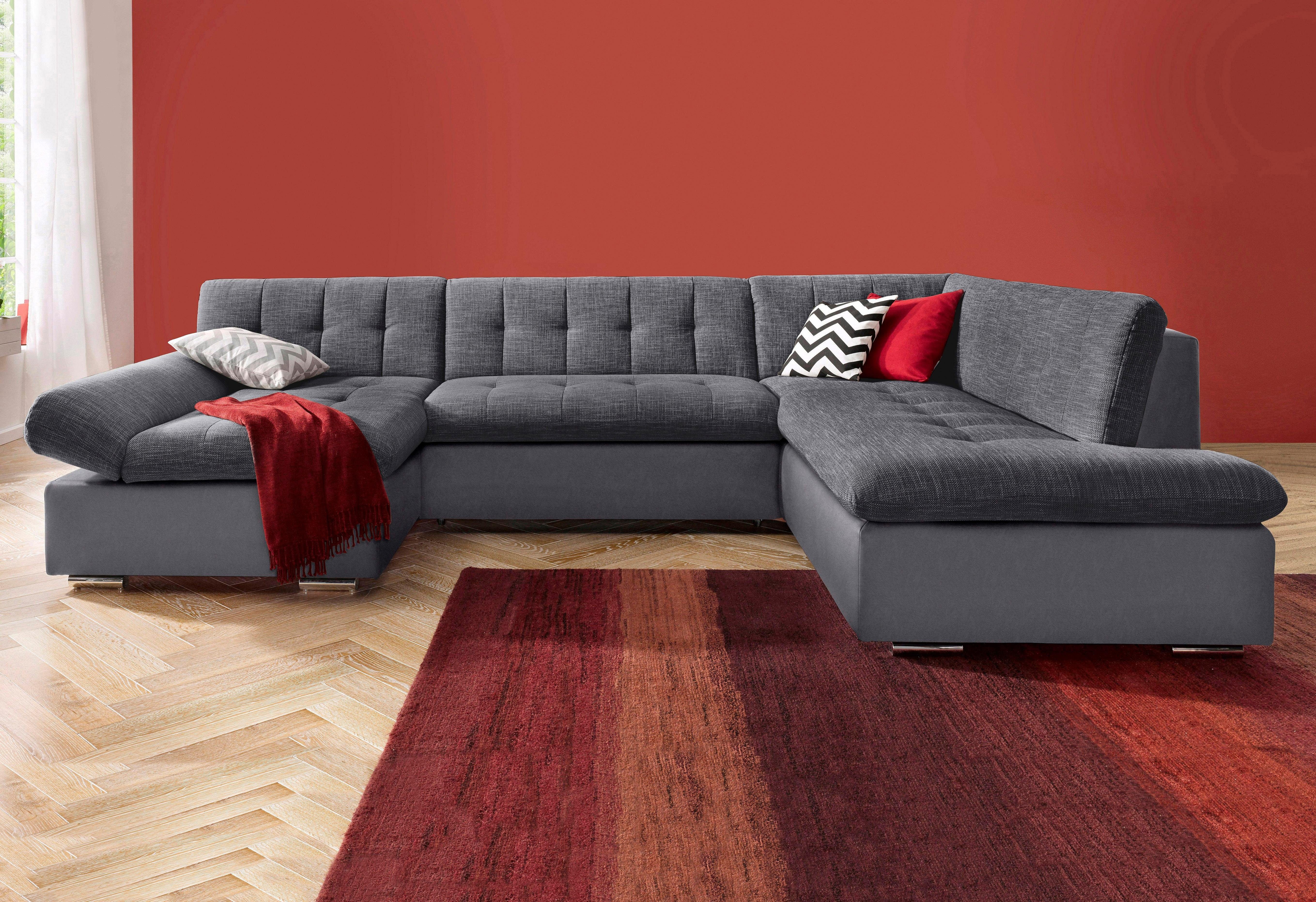 TRENDMANUFAKTUR Zithoek Reggae modern en comfortabel, actuele materiaalcombinatie, U-vorm grijs, zithoeken, Récamier links, Met slaapfunctie