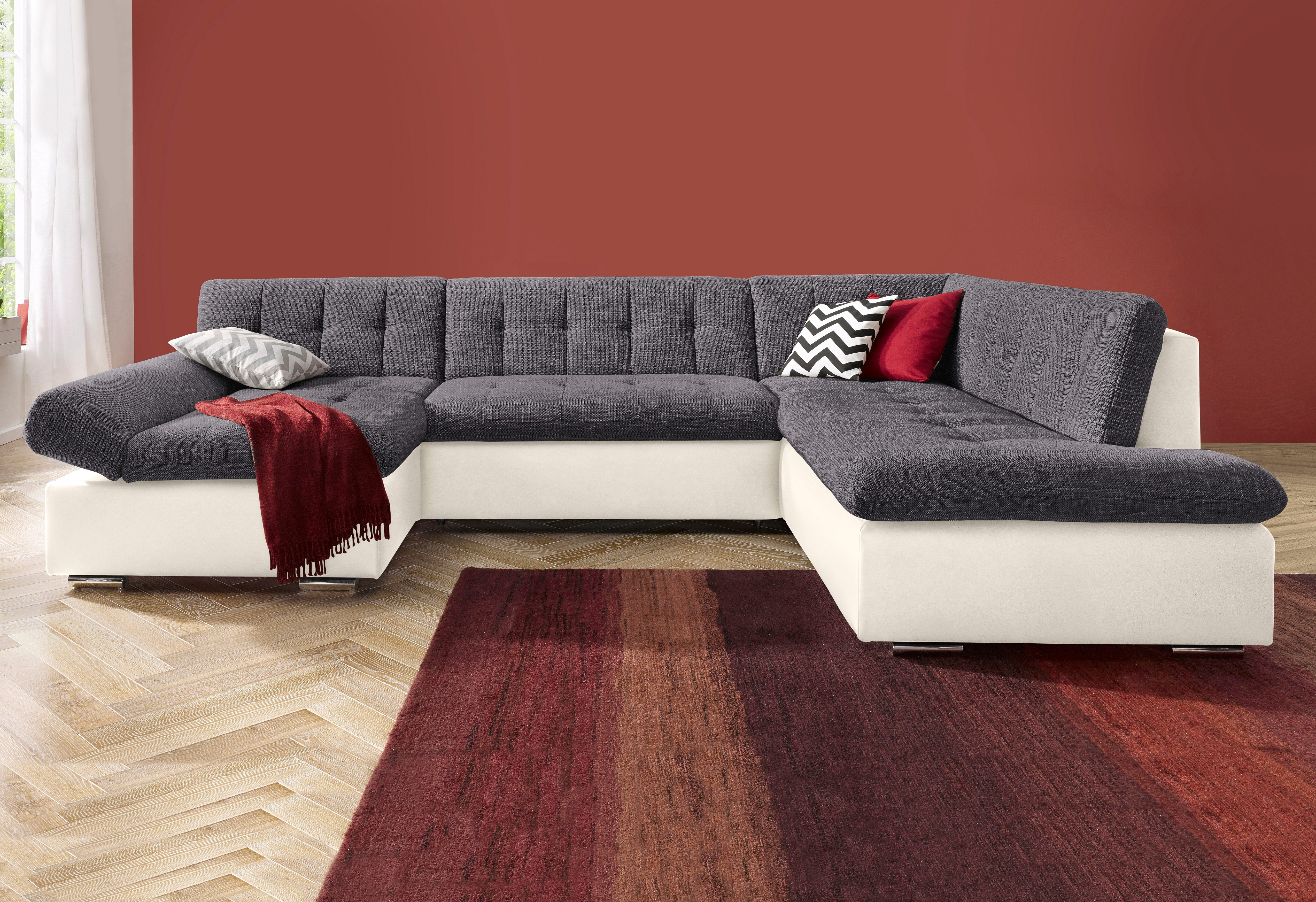 TRENDMANUFAKTUR Zithoek Reggae modern en comfortabel, actuele materiaalcombinatie, U-vorm bruin, zithoeken, Récamier links, Zonder slaapfunctie