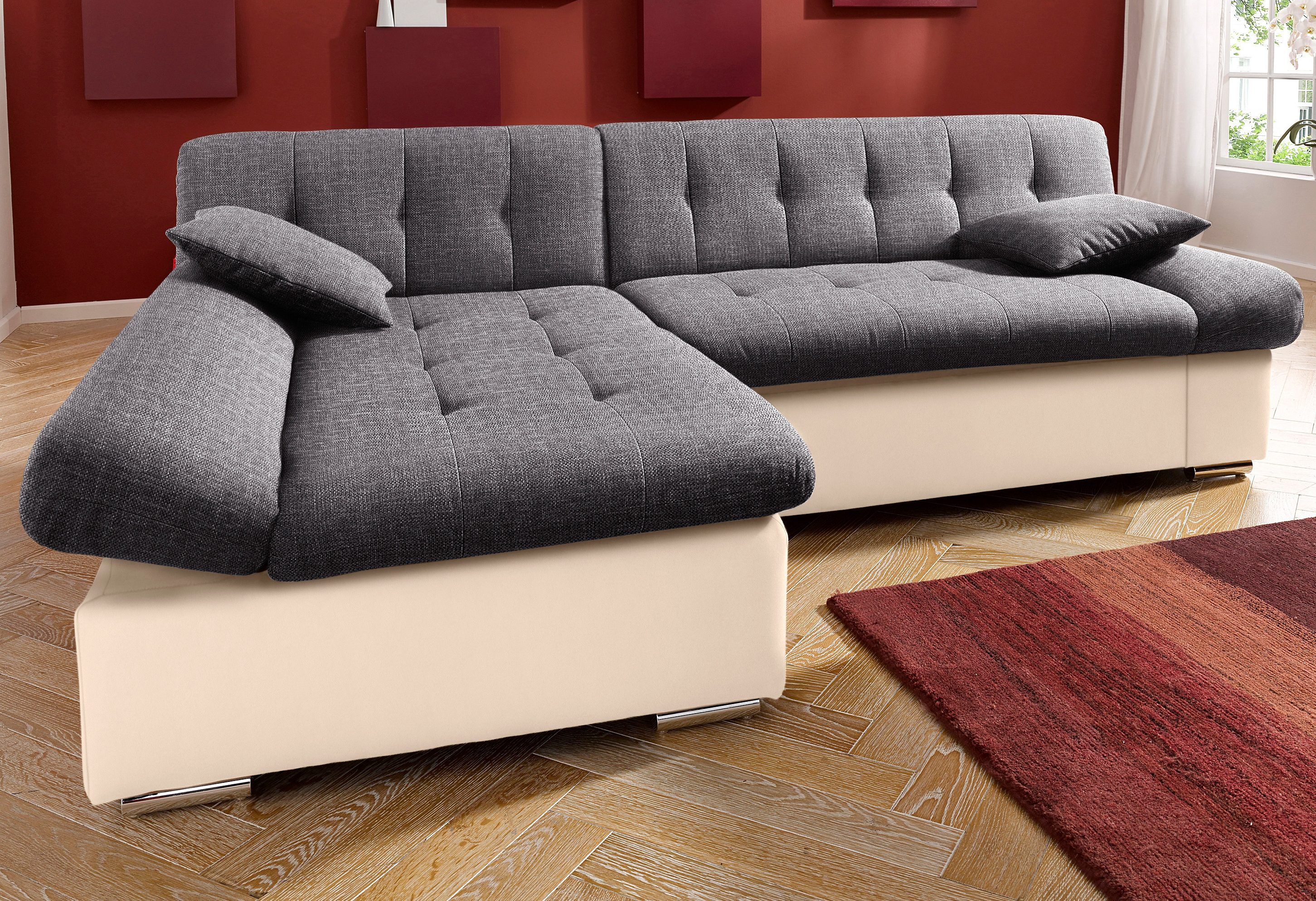 TRENDMANUFAKTUR Hoekbank Reggae, modern en comfortabel, actuele materiaalcombinatie, L-vorm